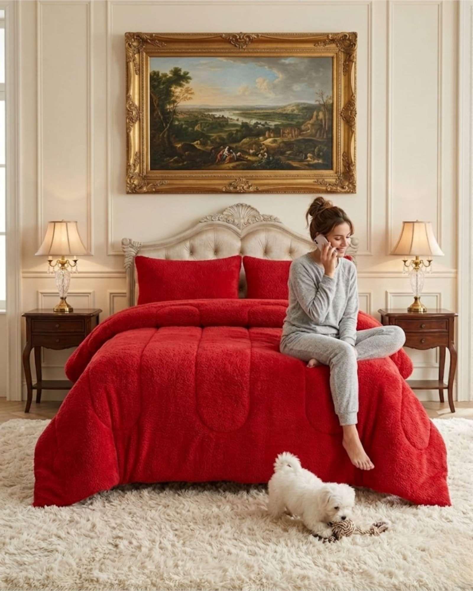 Cubrecama de Plush con Chiporro Diseño Ondas king / Super king rojo-4