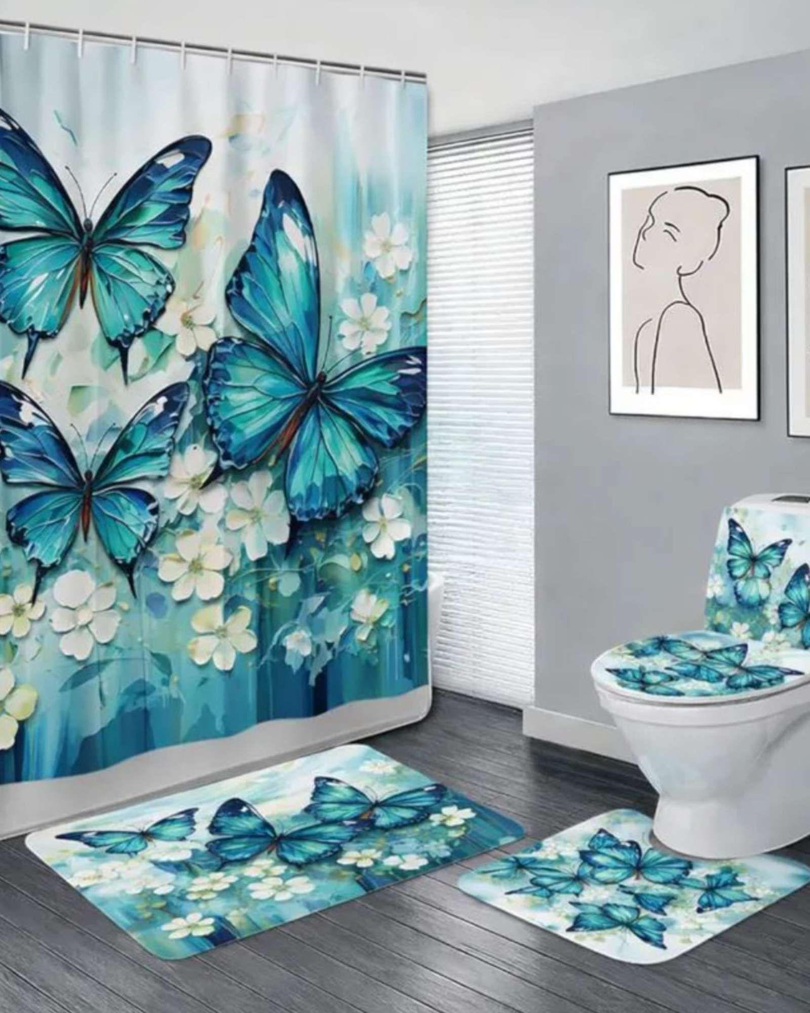 Set de baño 5 piezas Cortina mas Alfombras mas forro de ducha  -06-2