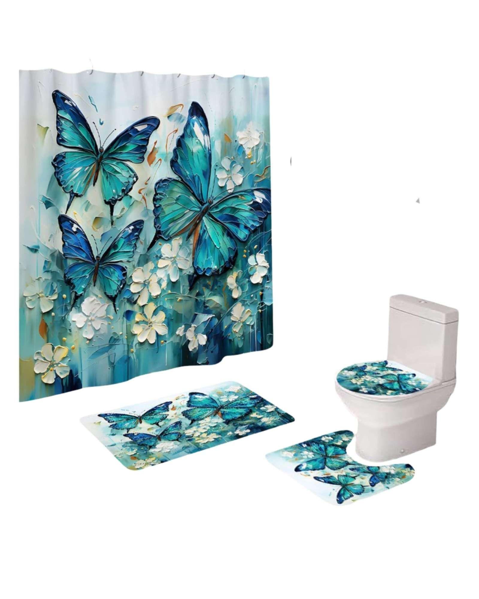 Set de baño 5 piezas Cortina mas Alfombras mas forro de ducha  -06-3