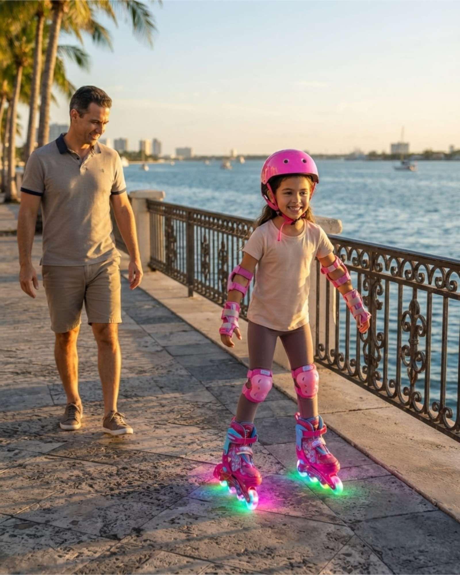 Set De Patines Roller Con Luces En Ruedas Mas Kit De Seguridad Talla M m2-3