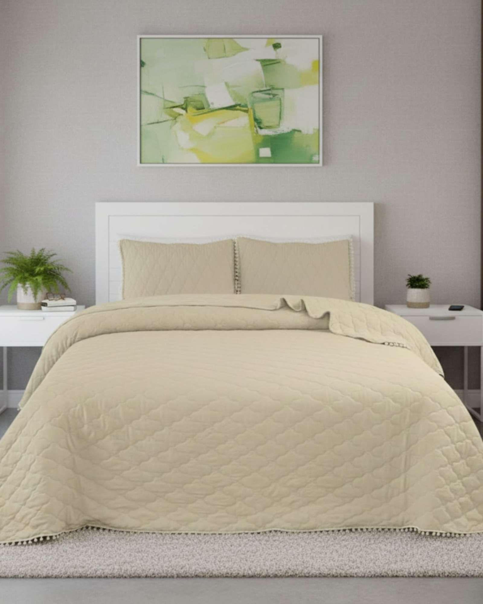 Cobertores de Verano-Primavera con Diseño de Pompon (plaza y media) beige-0