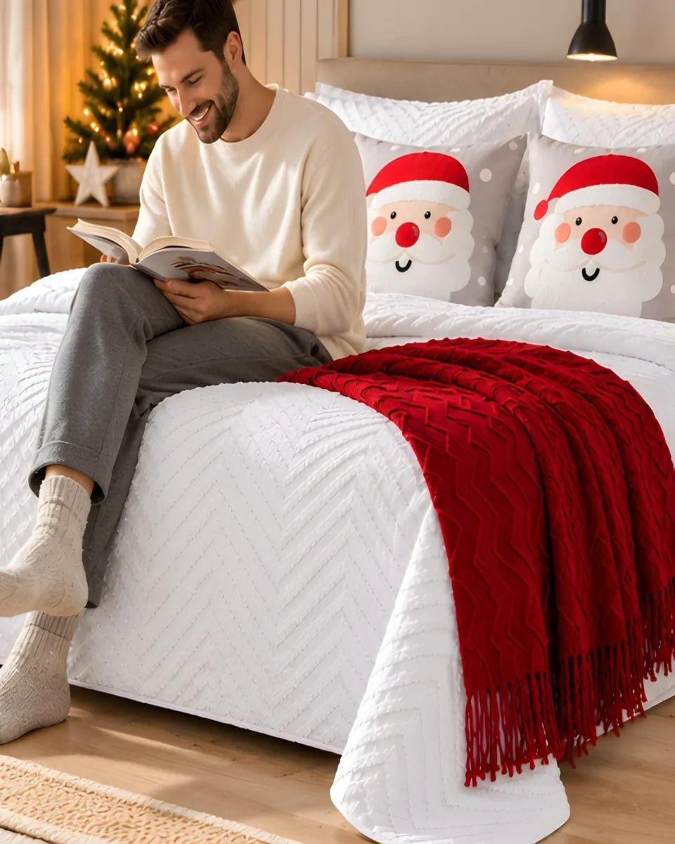 Cubrecamas Navideño Con Manta Y 2 Fundas De Cojin 2 Plazas m23-1