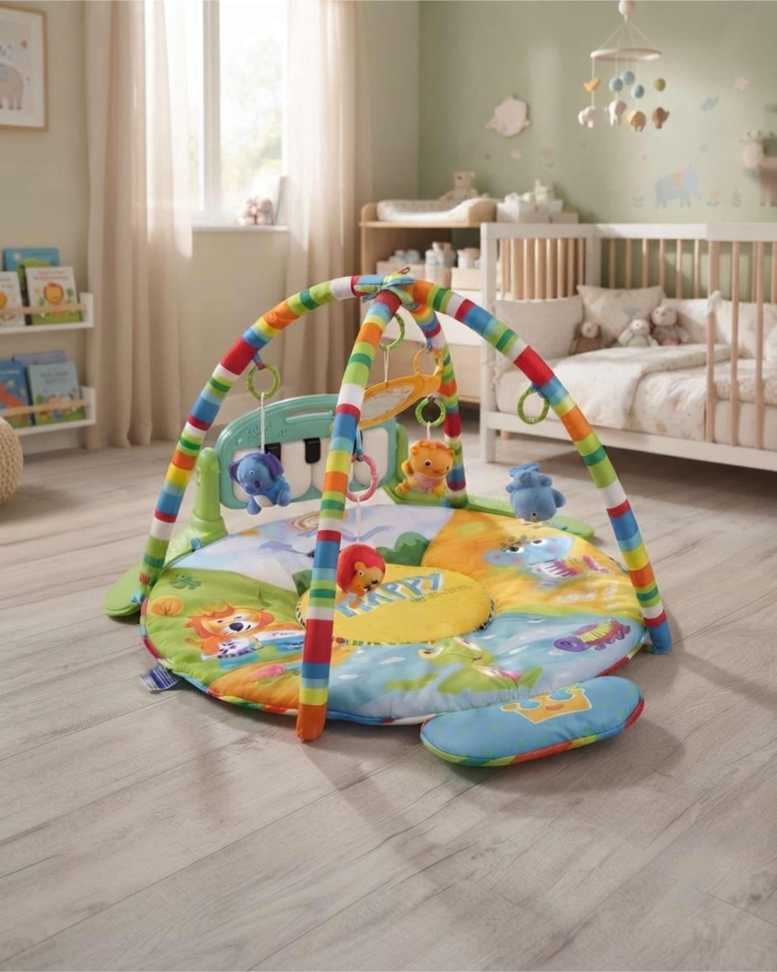 Gimnasio De Bebé Con Alfombra Multisensorial Y Doble Arco De Juegos-4