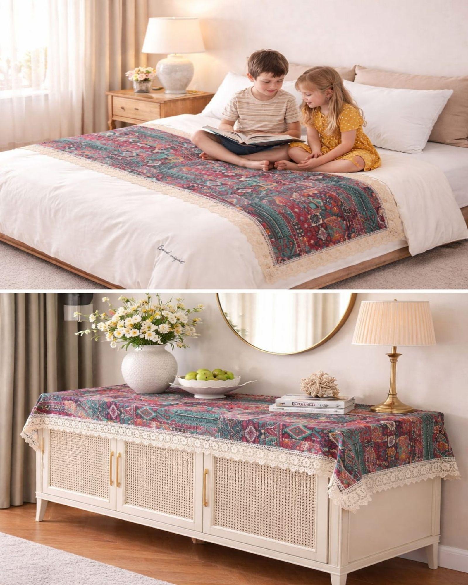 Piecera de Cama Estampado Natural Chic Con Encaje 80x200cm m3-2