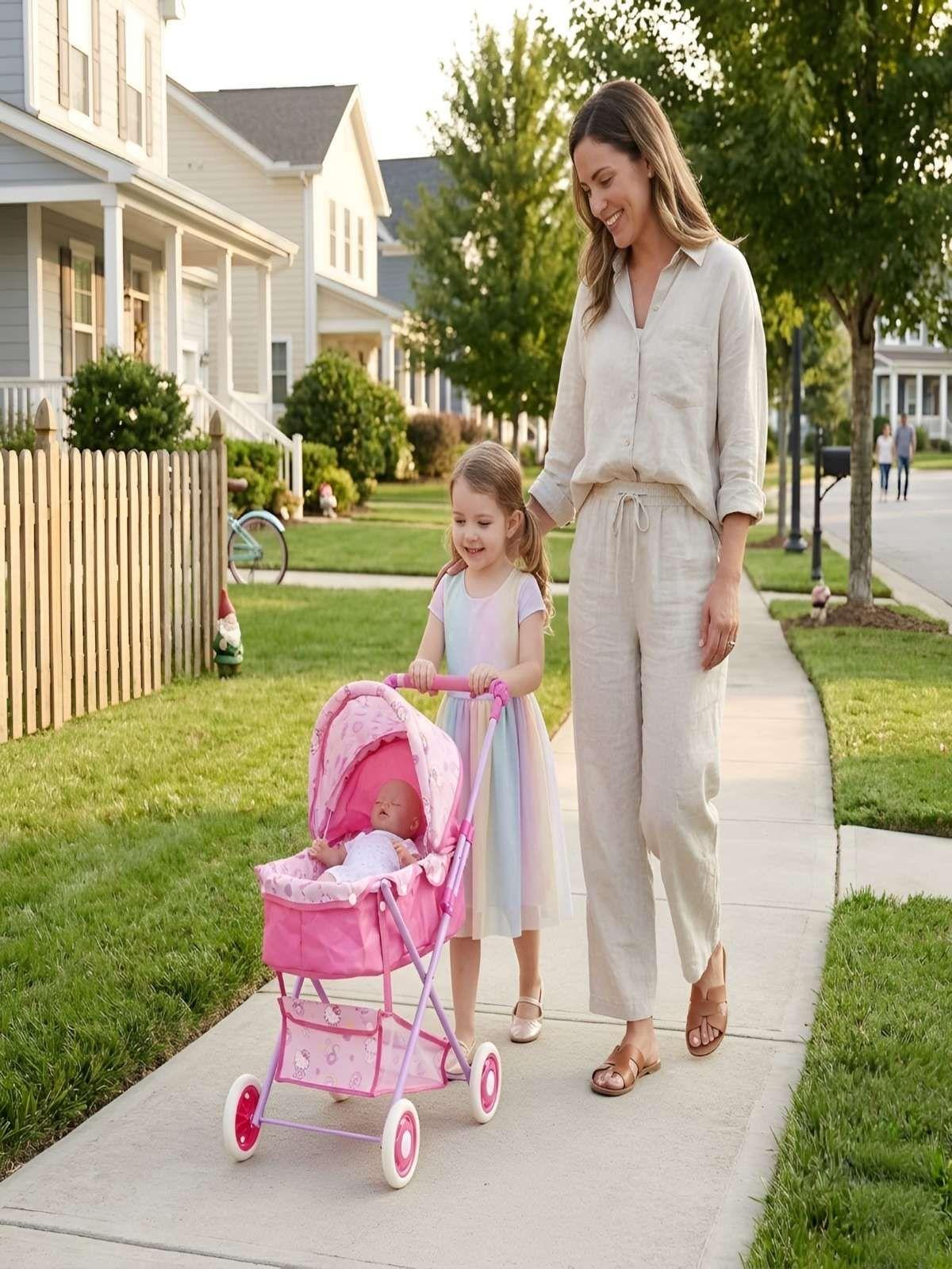 Coche para Muñecas Tipo Moisés con Canasto y Toldo Ajustable 3-3