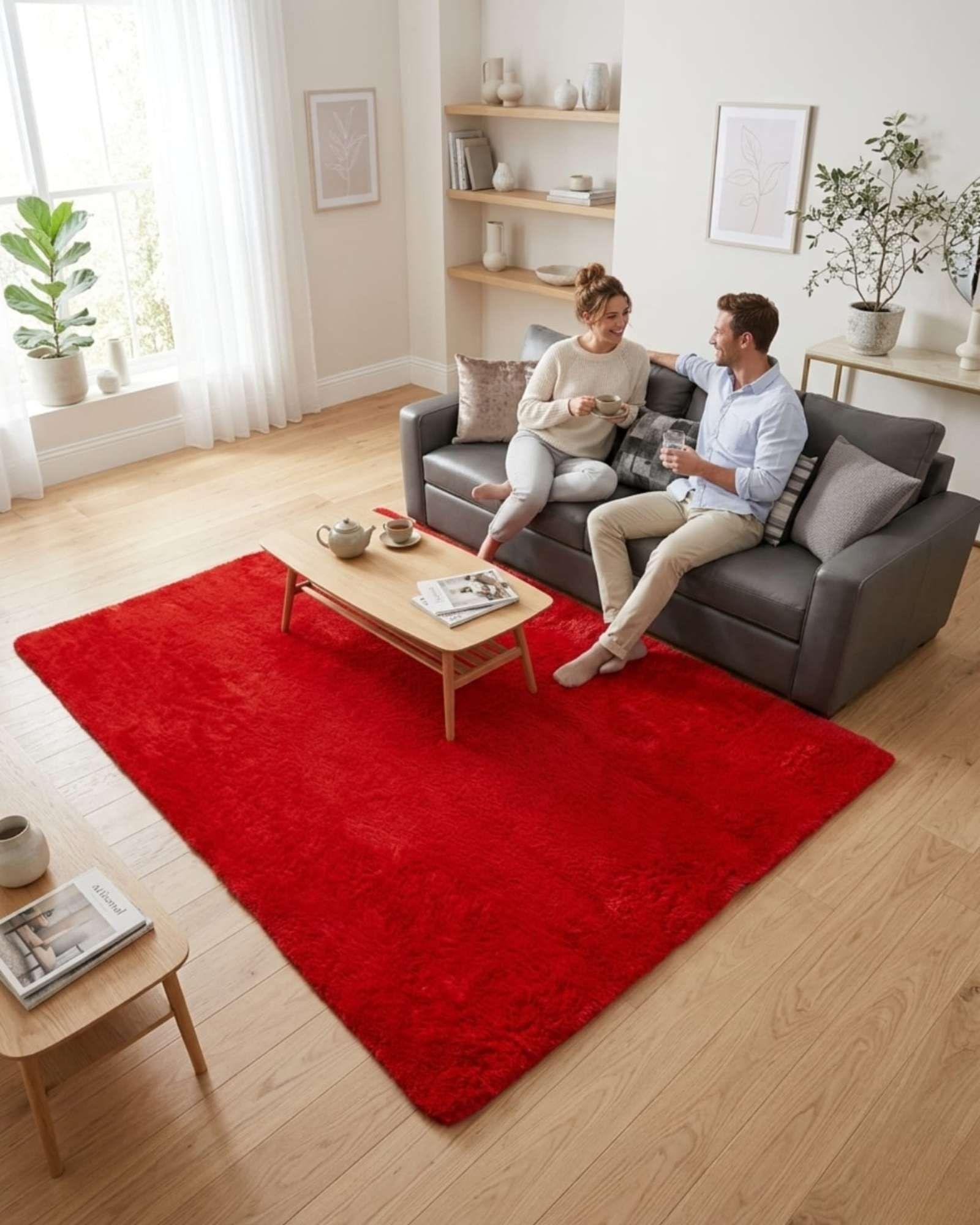 Alfombra Shaggy Peluda Extra Suave VERANO / INVIERNO 180 x 200 cm  Rojo-3