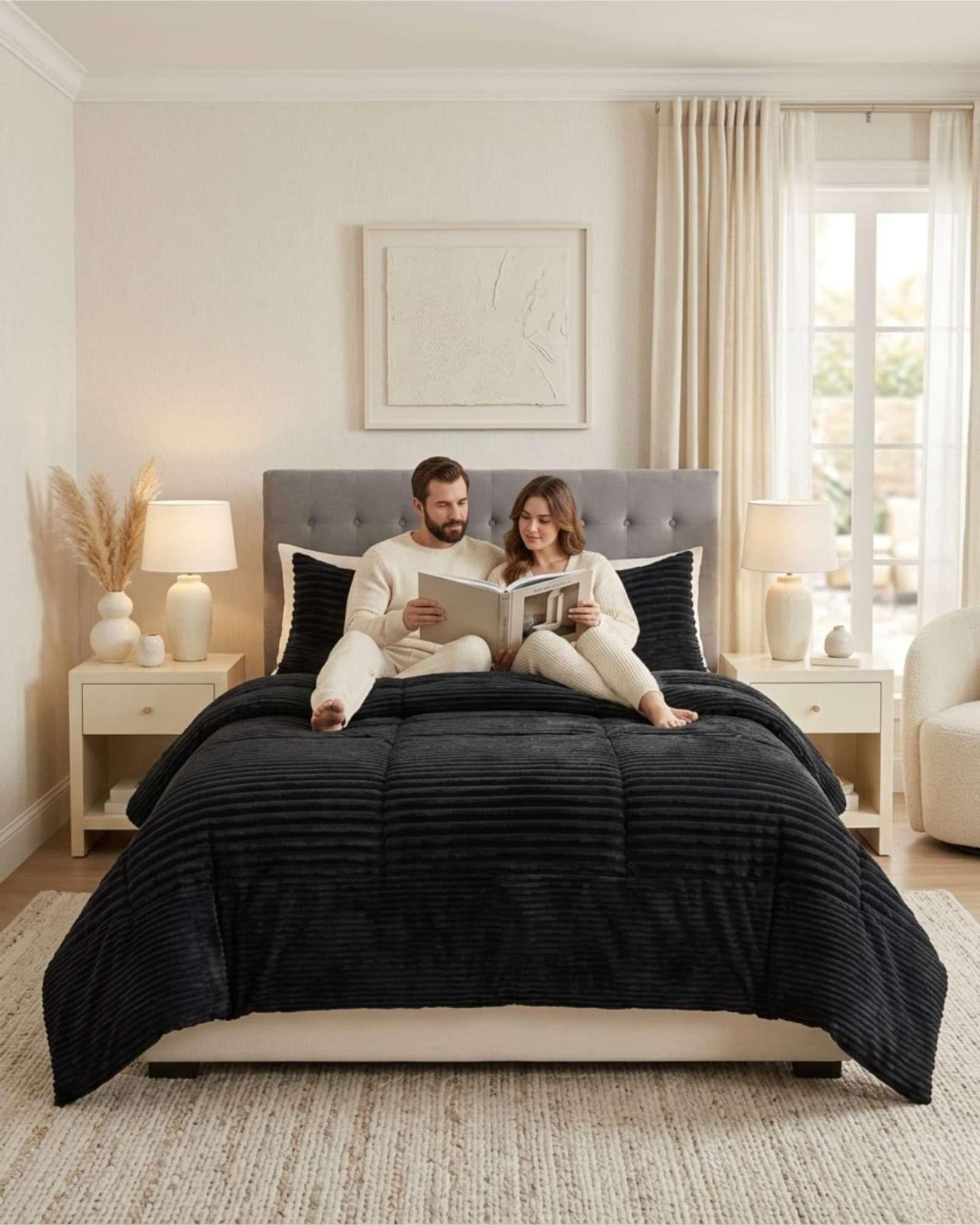 Plumón Acanalado 2 Plazas + Fundas "Renueva tu dormitorio con estilo y comodidad" negro-2