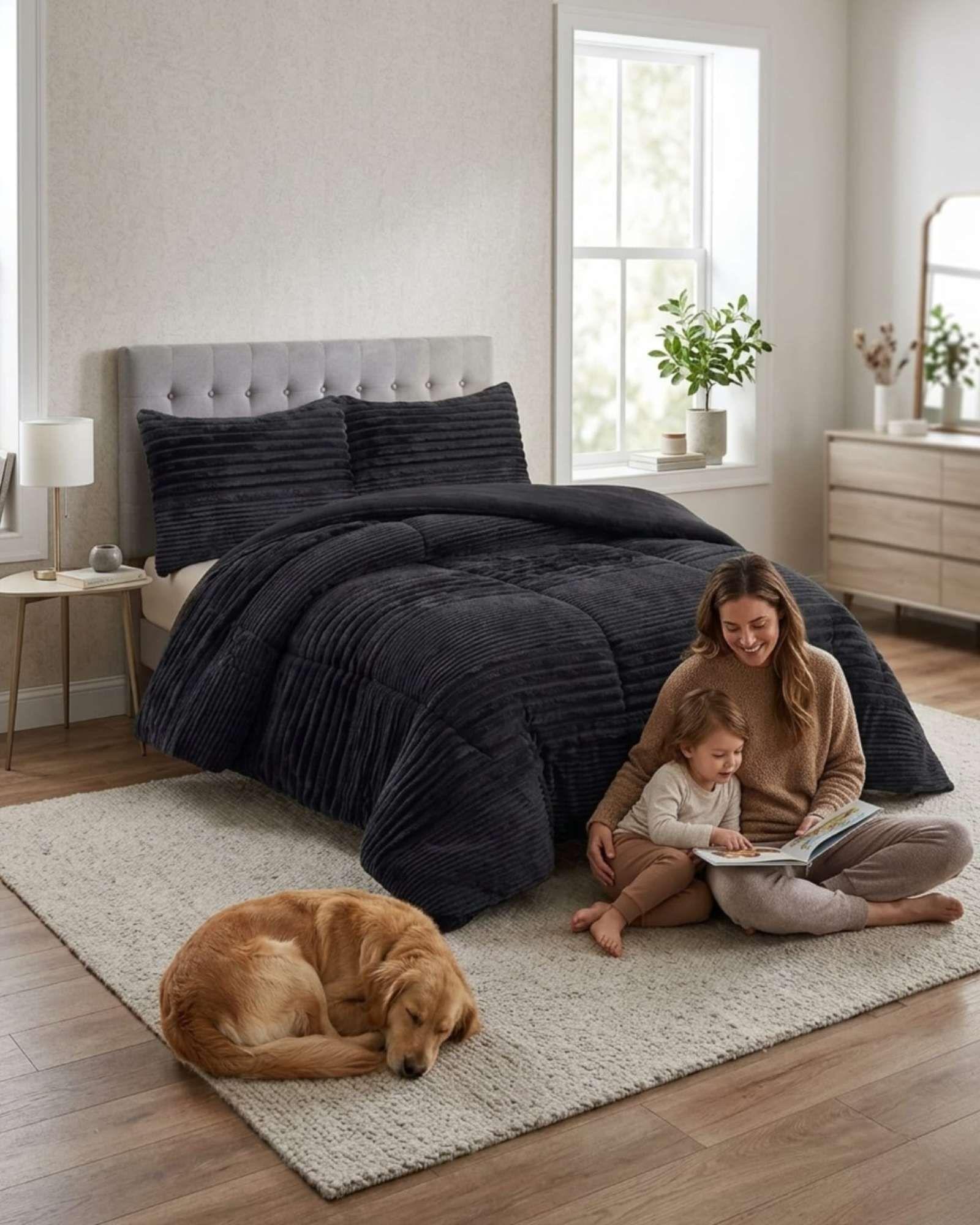 Plumón Acanalado 2 Plazas + Fundas "Renueva tu dormitorio con estilo y comodidad" negro-3