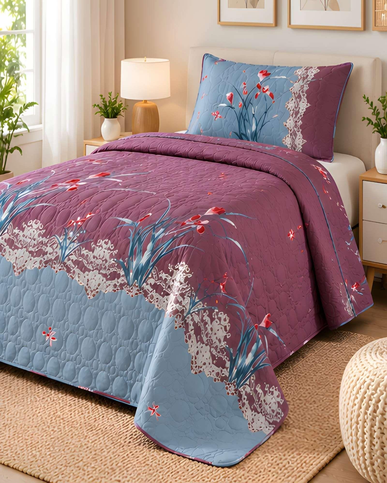Cubrecama Quilt de Verano Plaza y Media con Funda Incluida-3