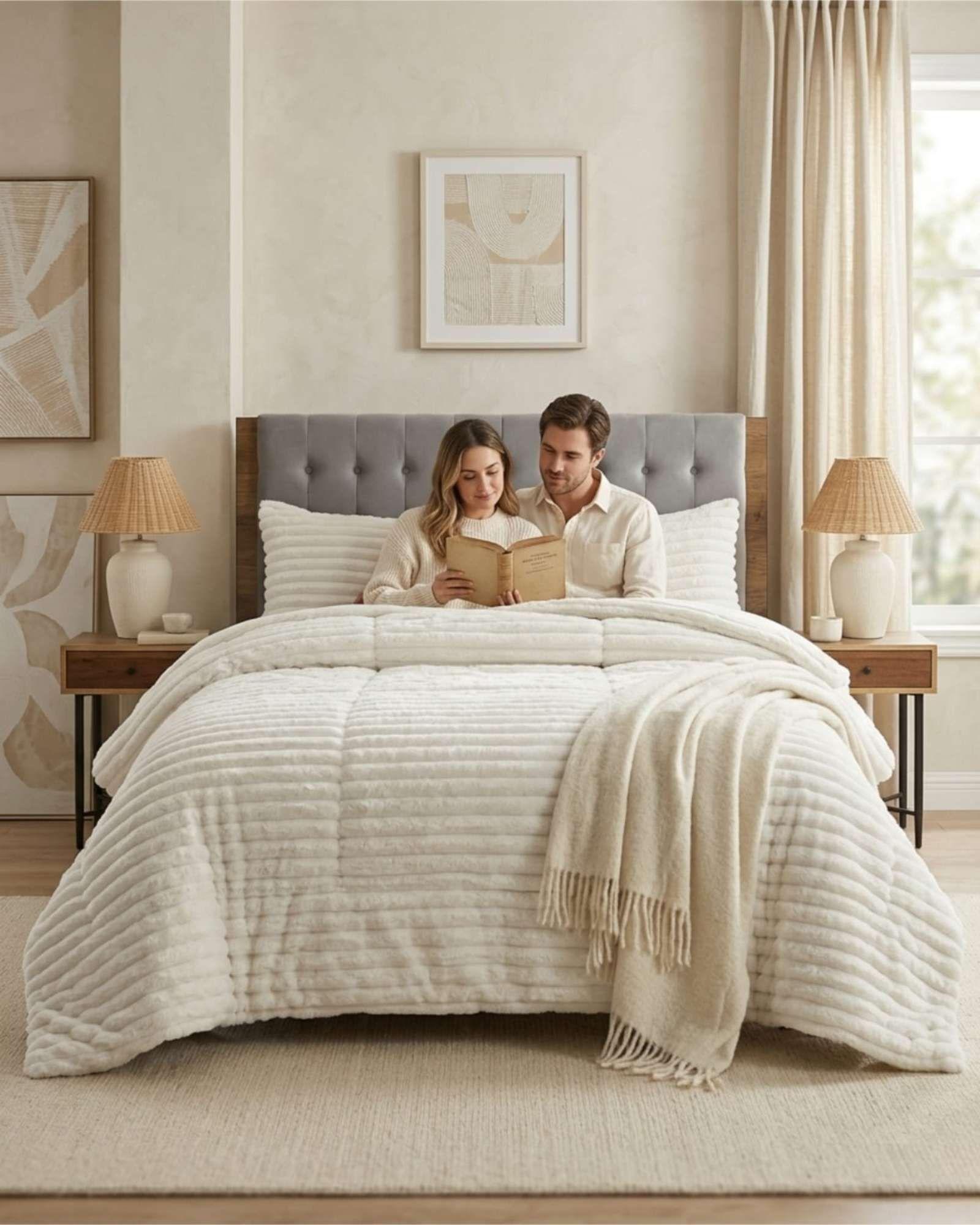 Plumón Acanalado 2 Plazas + Fundas "Renueva tu dormitorio con estilo y comodidad"beige-4