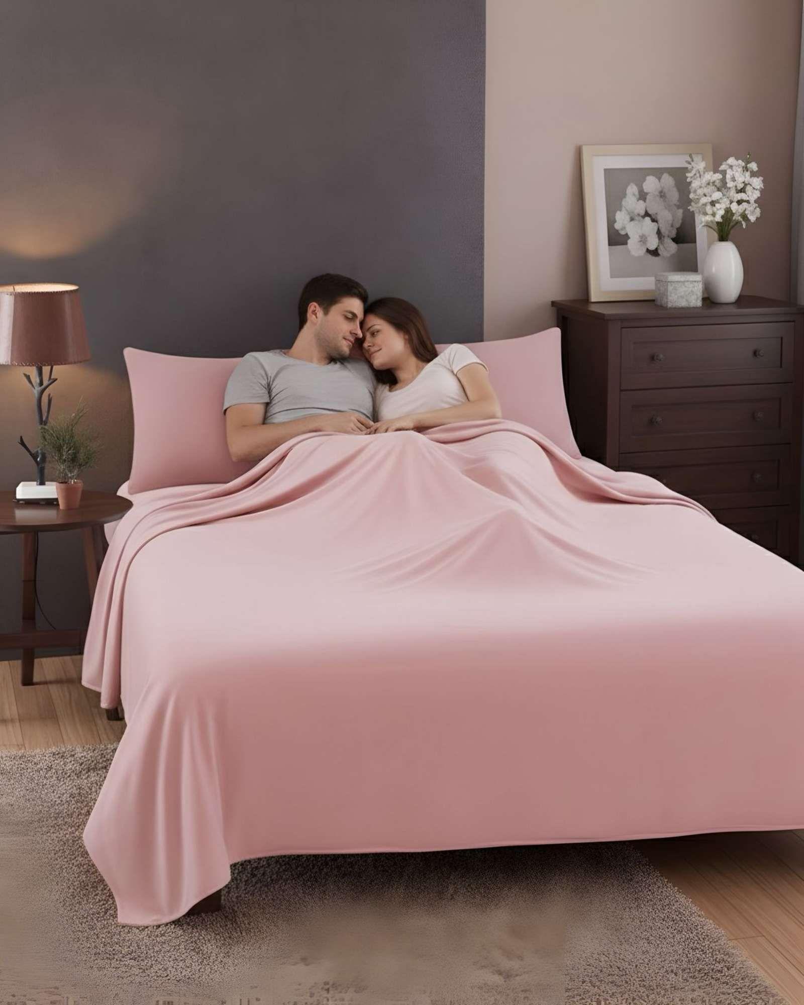 Sabana extra suave premium de polar Rosa plaza y media-4