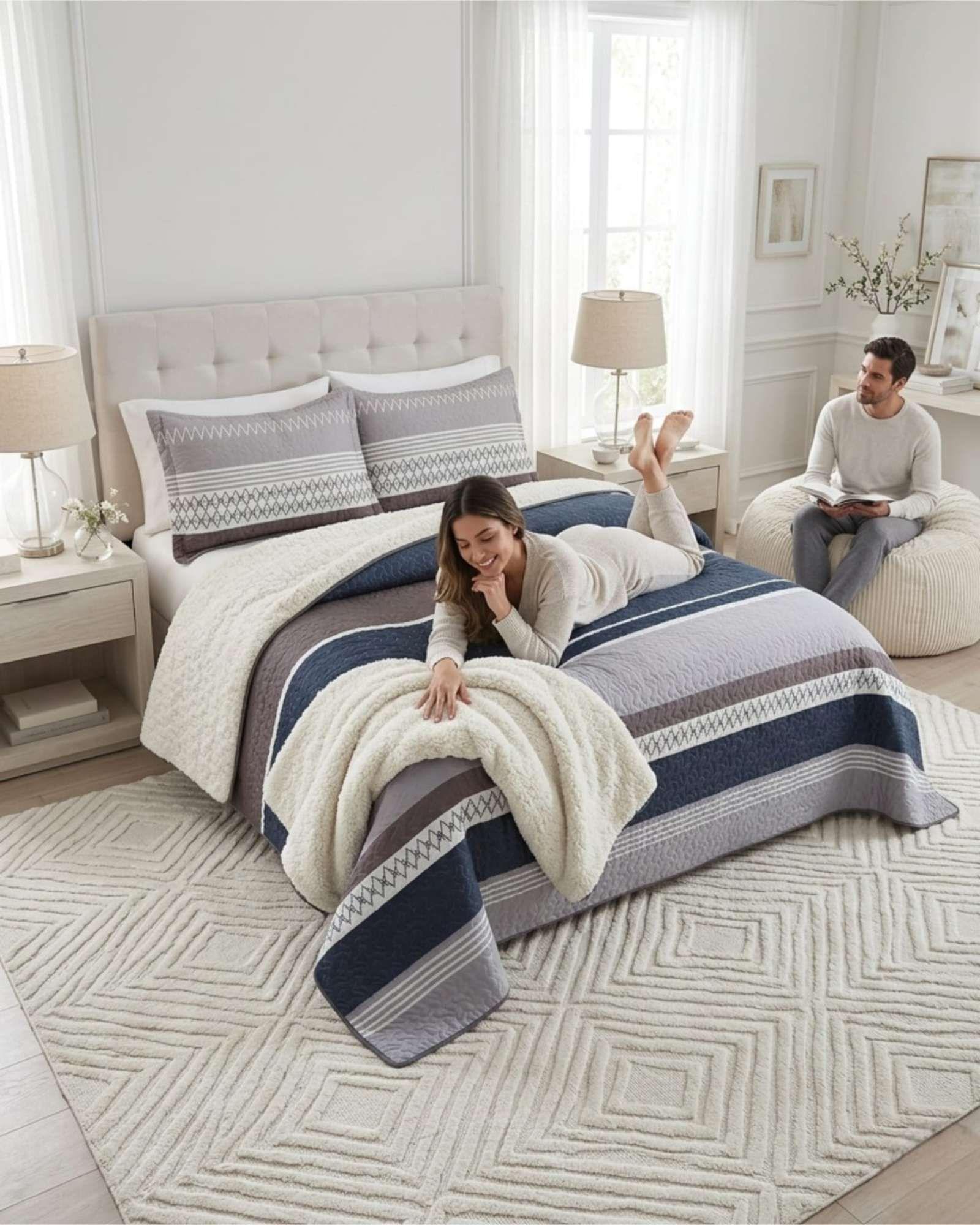 Juego De Cubrecama Sherpa Calidez Superior Con Sabanas King m4-3