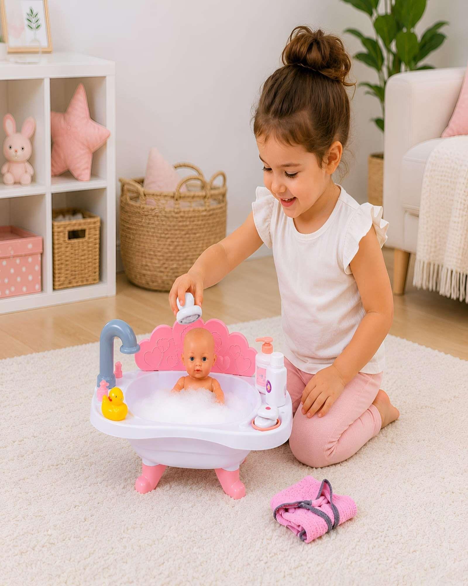 Bañera De Juguete Para Muñecas Con Bebe y Accesorios m1-0