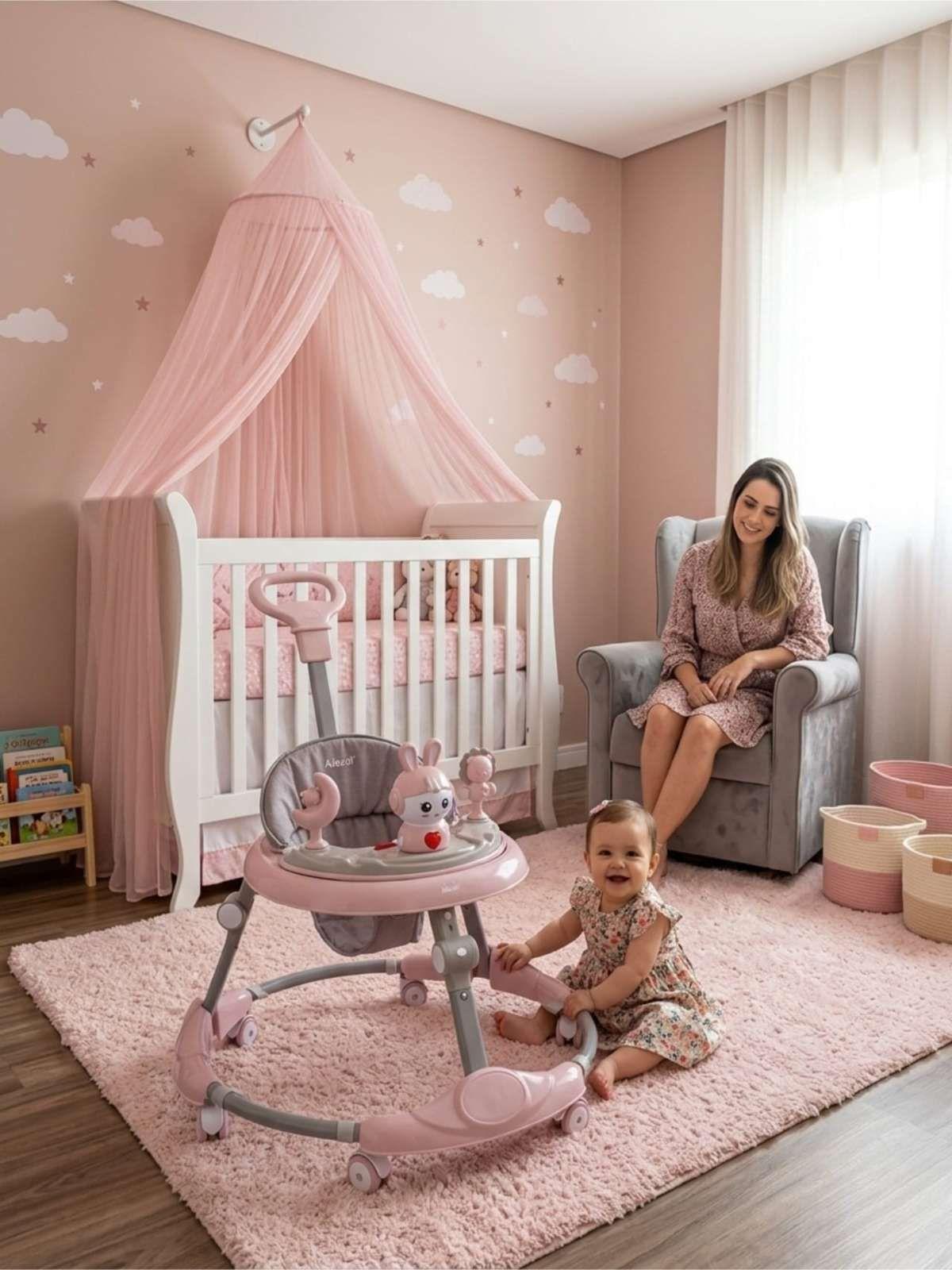 Andador Bebe caminador con manija de empuje con seguro multifuncional-3