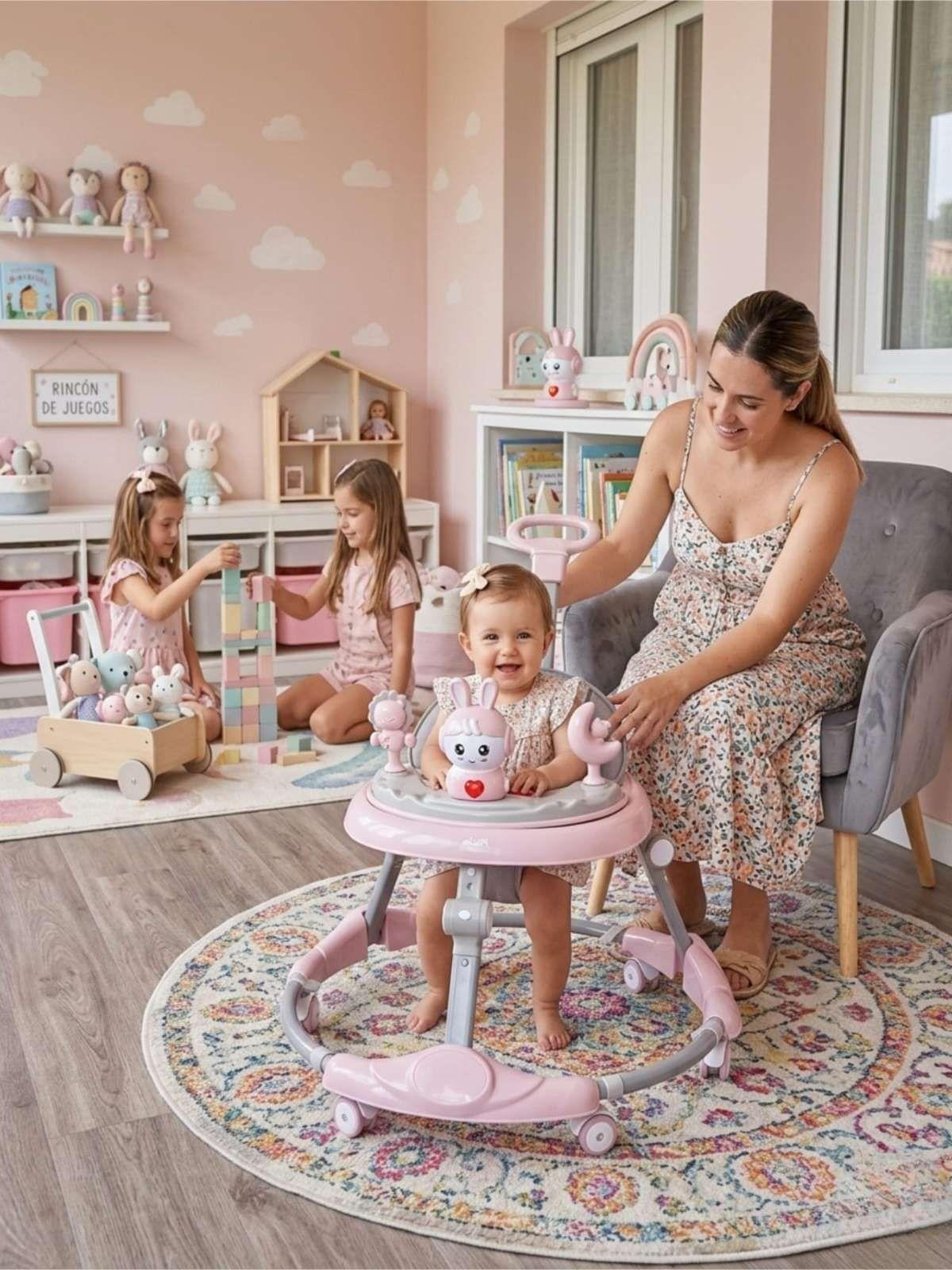 Andador Bebe caminador con manija de empuje con seguro multifuncional-4
