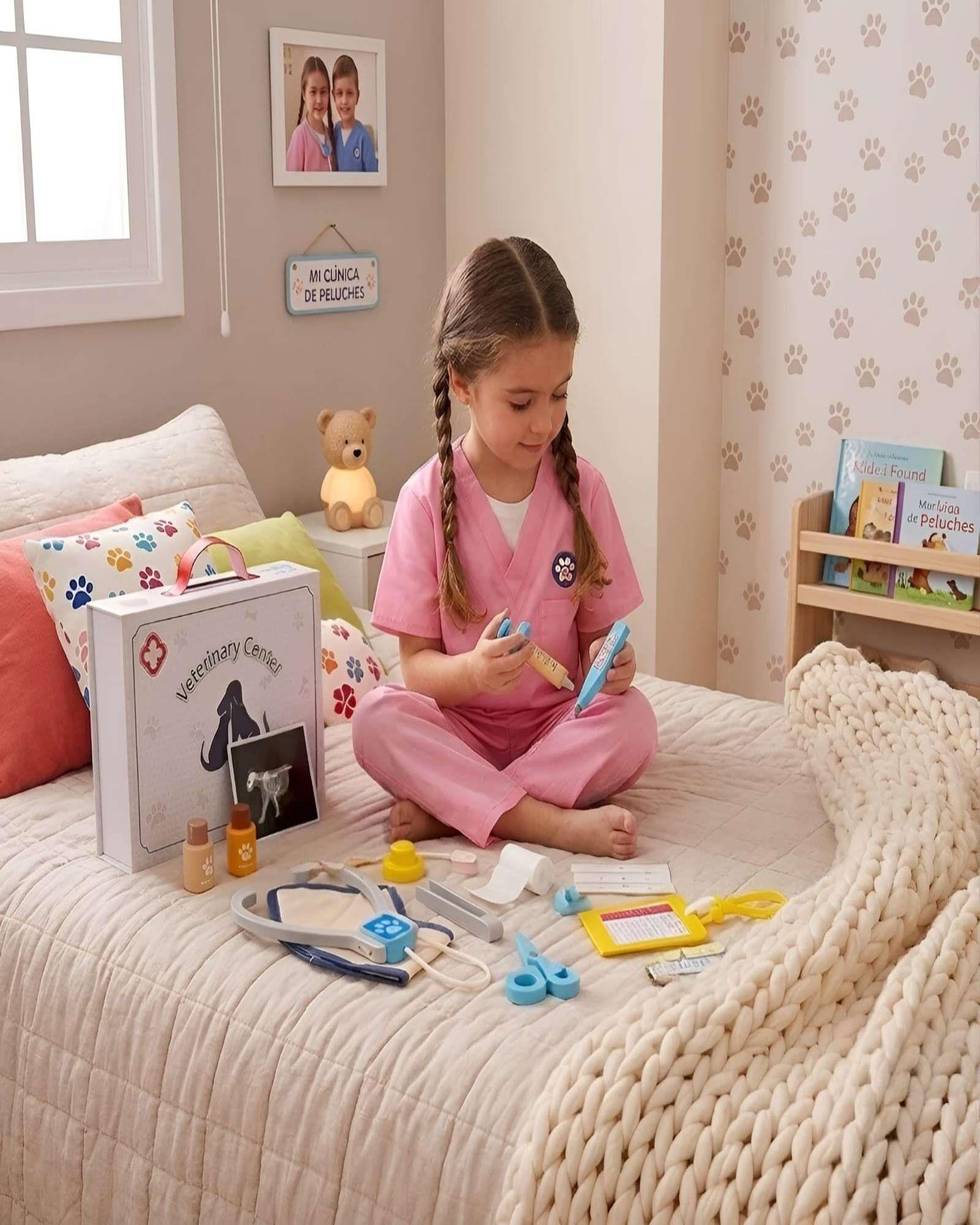 Set de Veterinario Infantil con Maletín y Accesorios de Madera-3