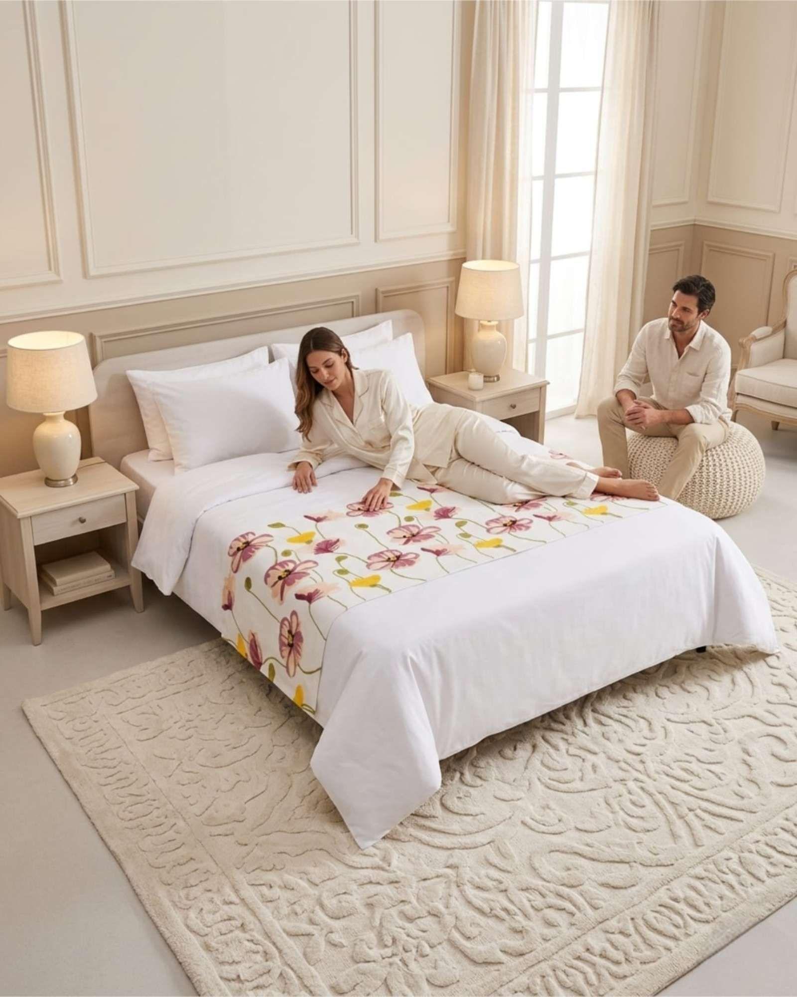Piecera Manta de Cama Texturizada con Bordado Botanico P9-1