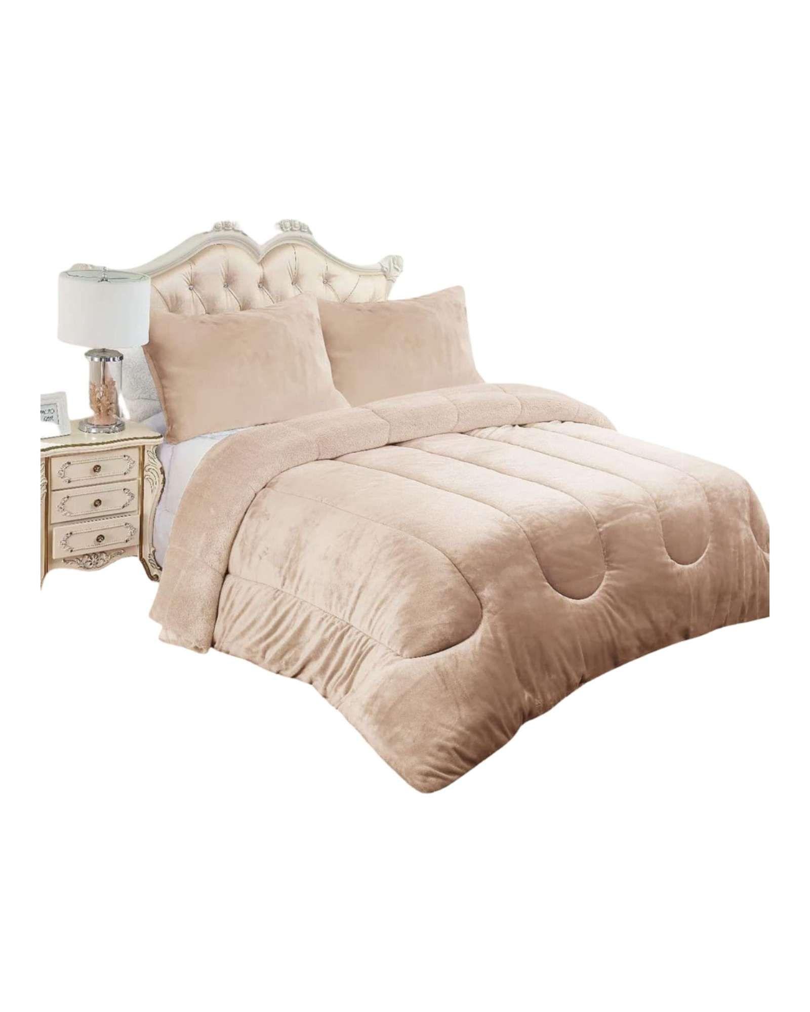 Cubrecama de Plush con Chiporro Diseño Ondas 2 plazas beige-2