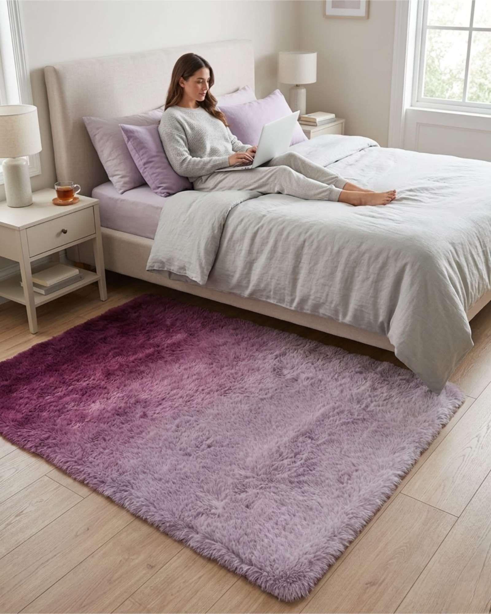 Alfombra Shaggy Peluda Extra Suave VERANO / INVIERNO 300 x 200 cm  Violeta Jaspeado-2
