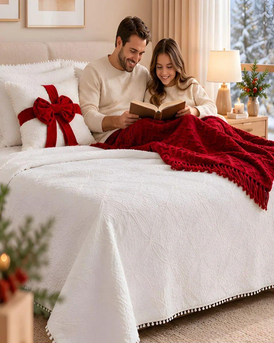 Cubrecamas Navideño Con Manta Y 2 Fundas De Cojin King m16-3