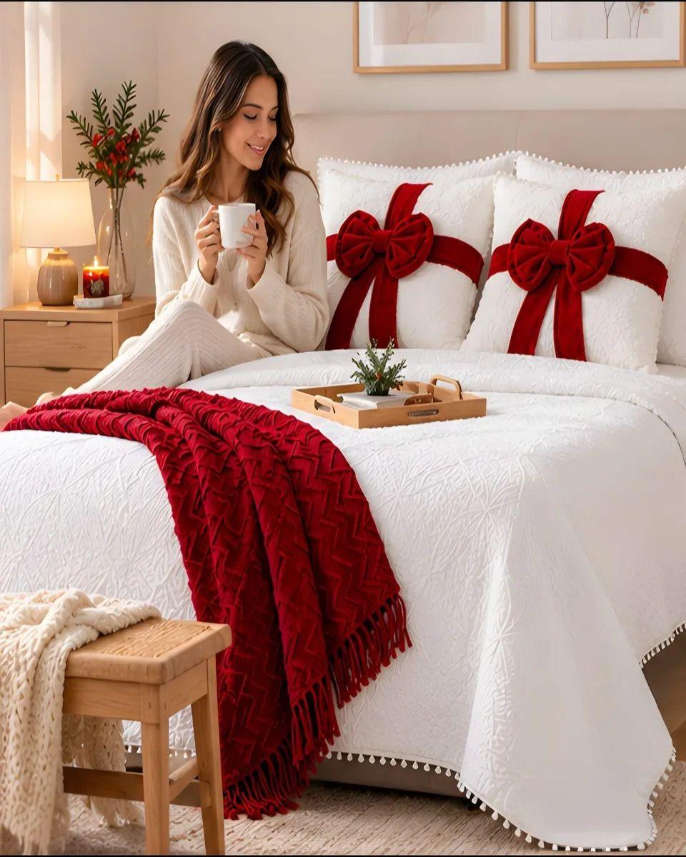 Cubrecamas Navideño Con Manta Y 2 Fundas De Cojin King m16-4