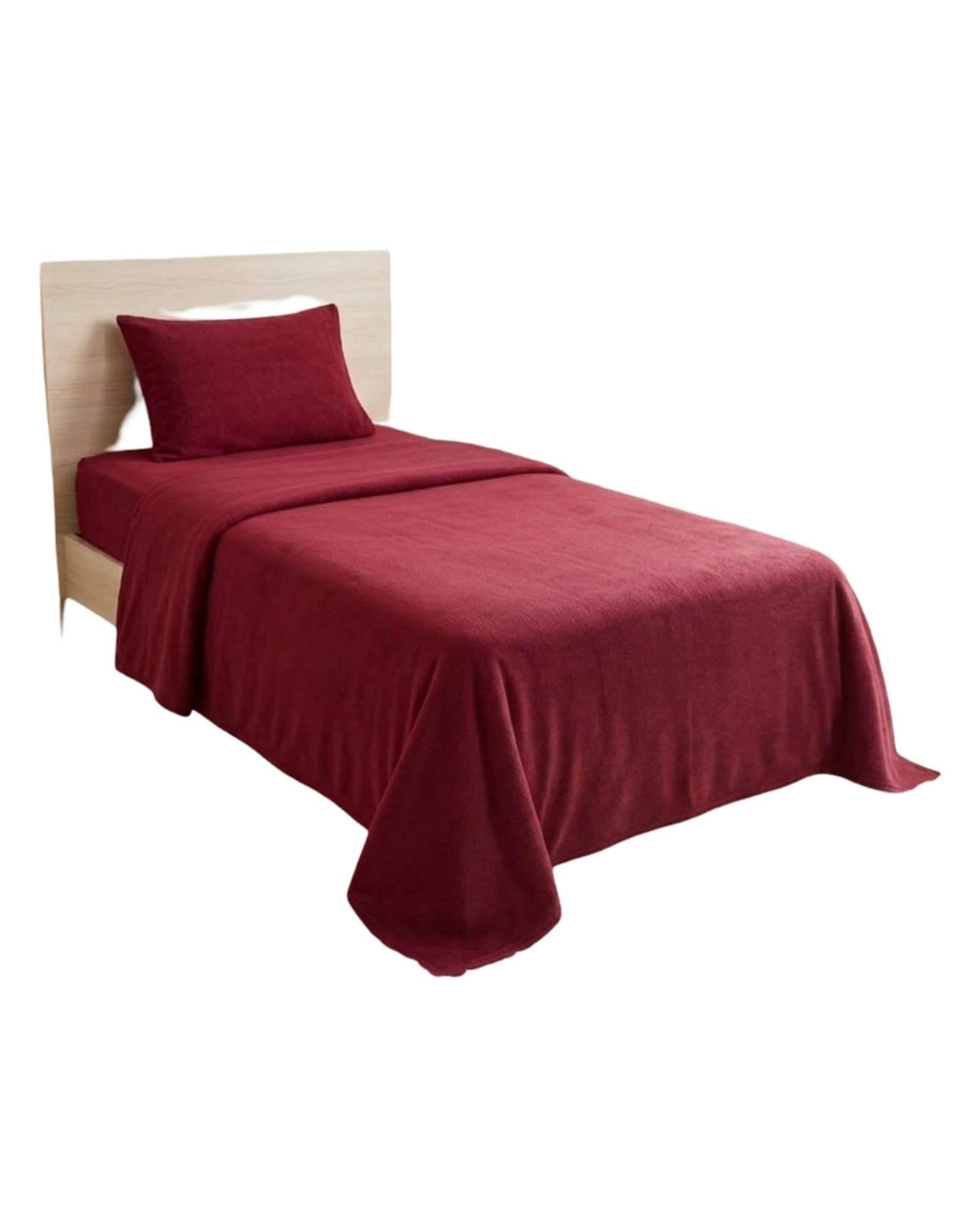 Sábanas Térmicas de polar Esponjosa 1.5 Plazas Tacto Suave  burdeo-2