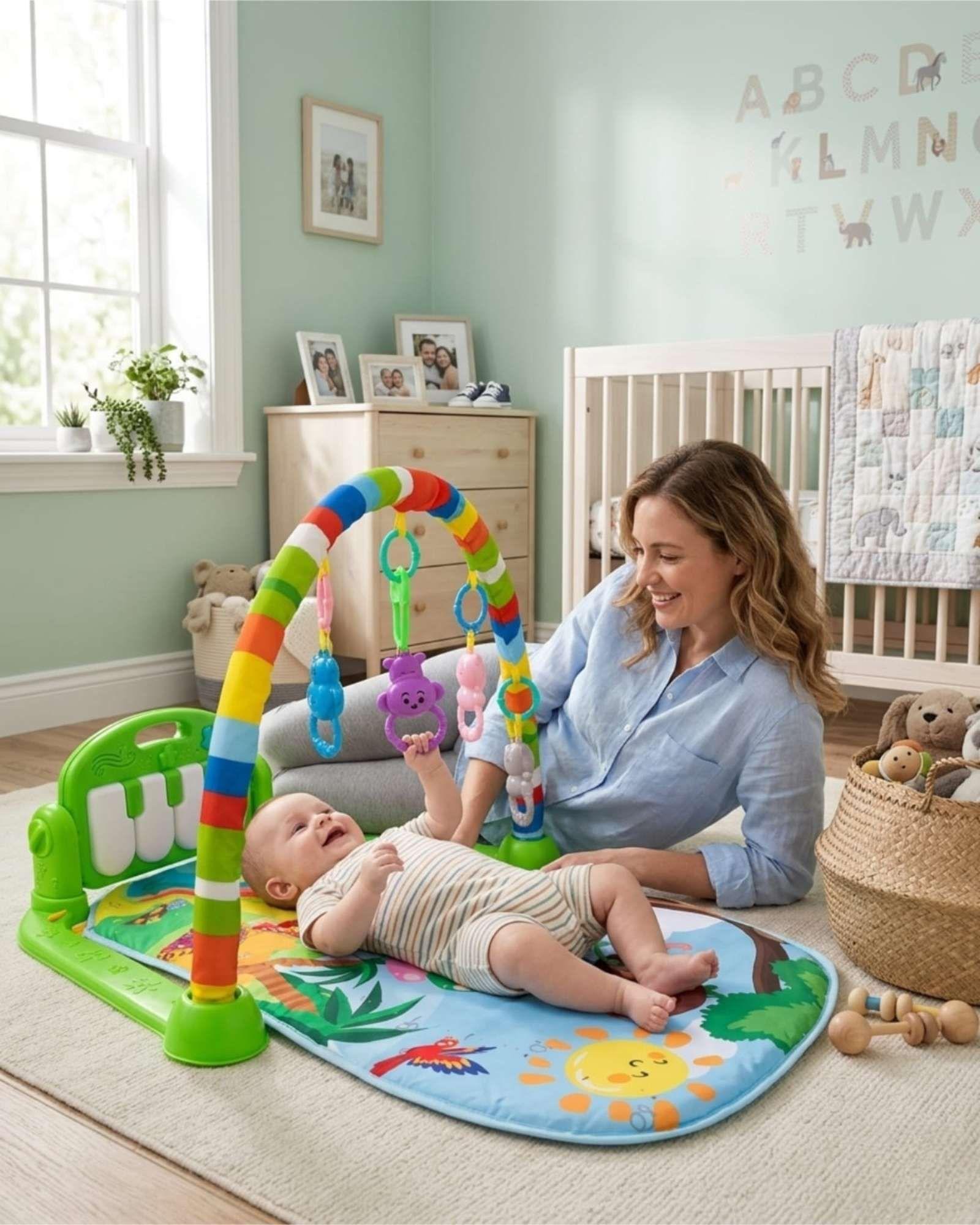 Gimnasio Musical Multiusos Para Bebe De Alfombra Suave Verde-0