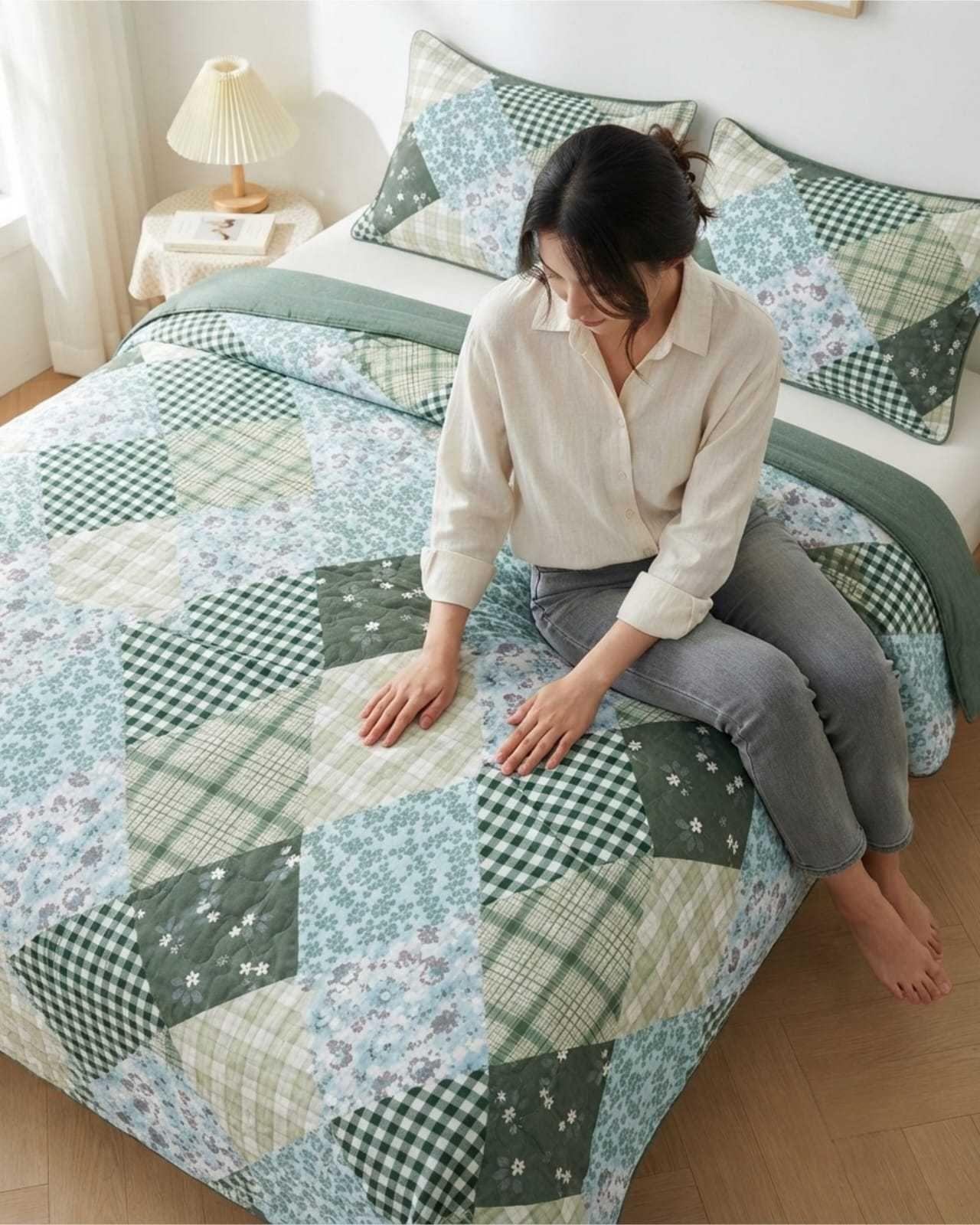 Quilt Delgado Para Verano Fresco 2 Plazas Mas Almohadas m31-1