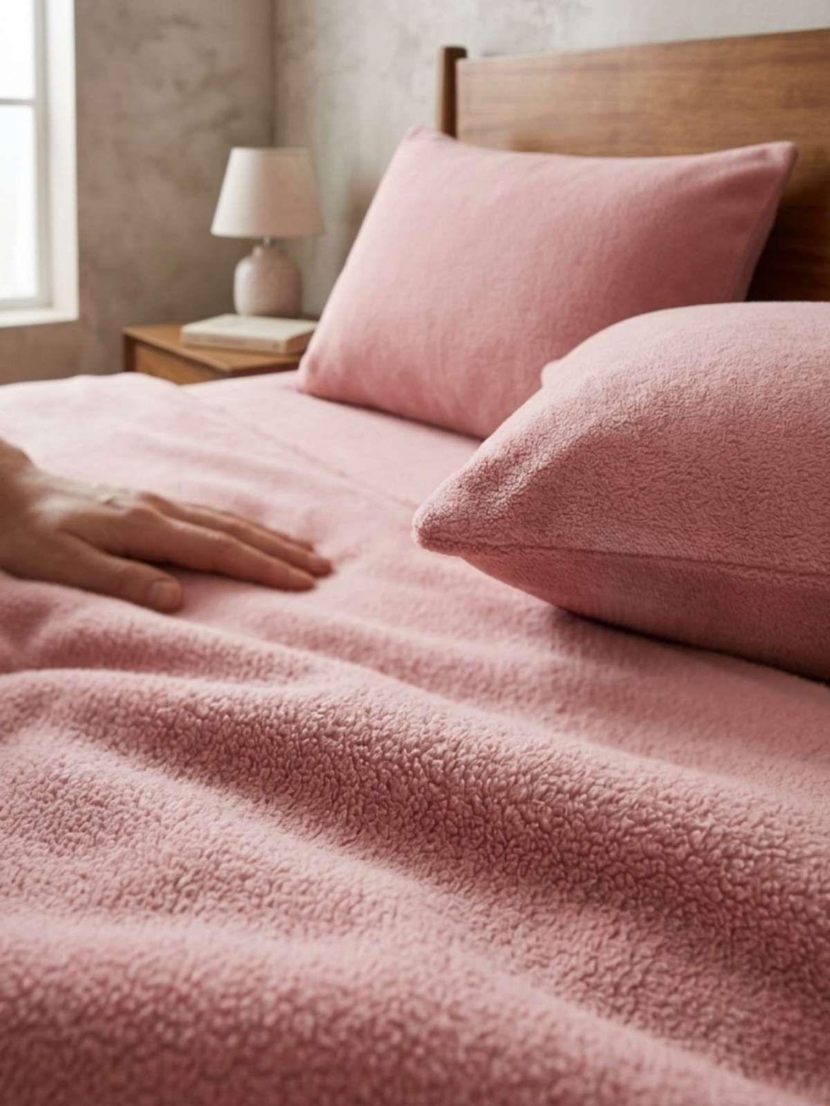 Sábanas Térmicas de polar Esponjosa King Tacto Suave rosa-4