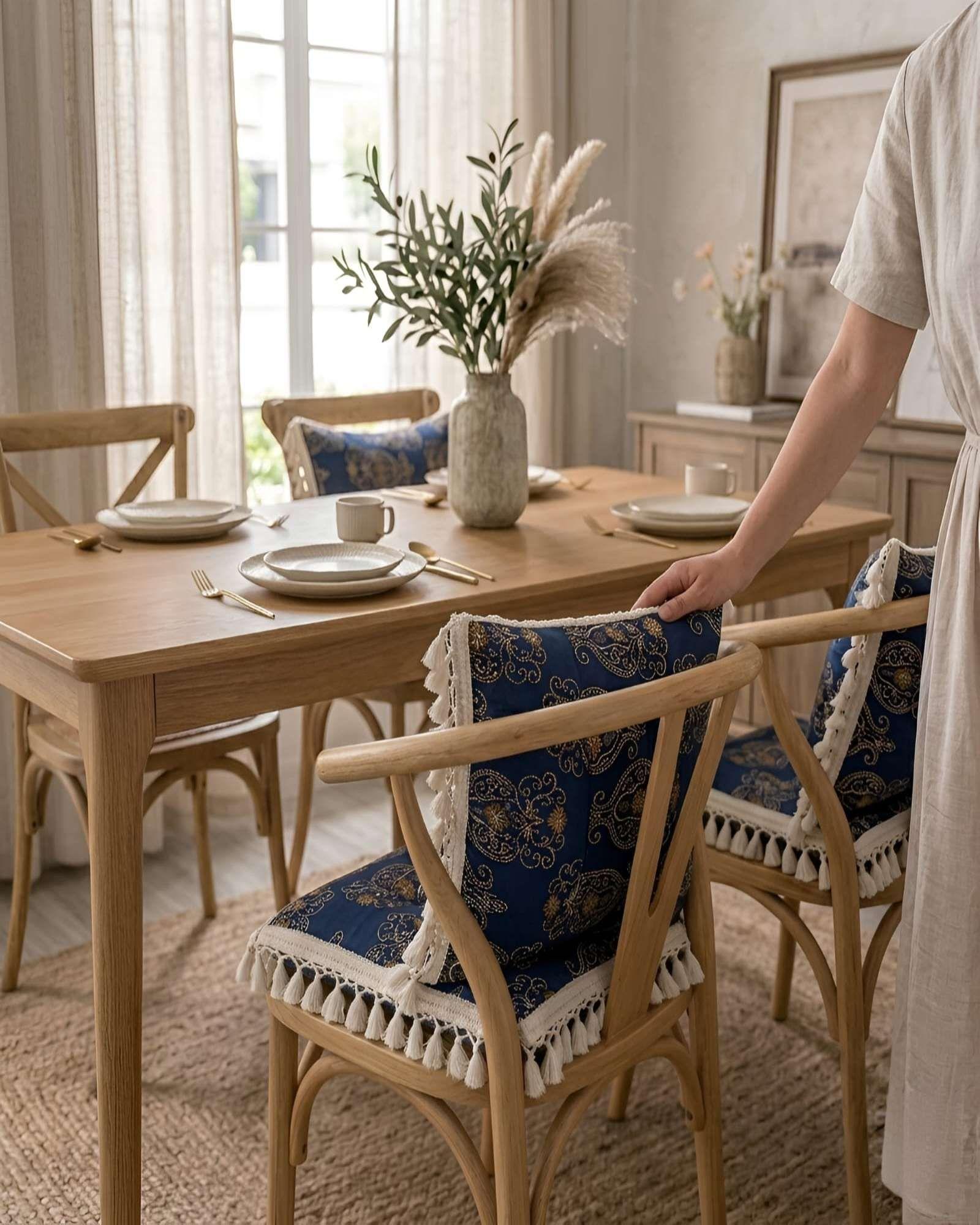 Set 6 Cojines Silla Comedor Cuadrados Con Flecos-2