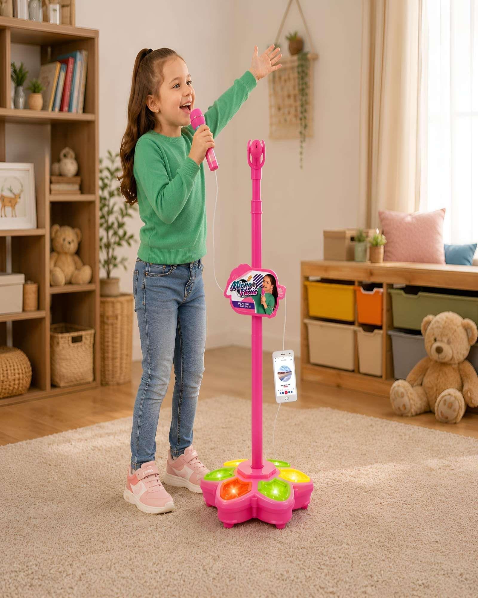 Microfono Karaoke Para Niñas Con Pedestal Luces Led Y Conector MP3 m1-2