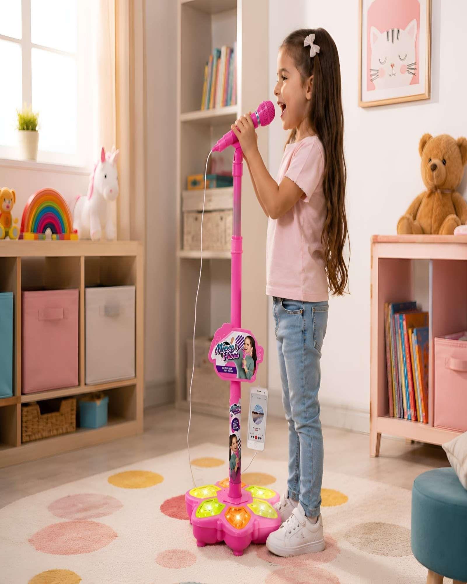 Microfono Karaoke Para Niñas Con Pedestal Luces Led Y Conector MP3 m1-4