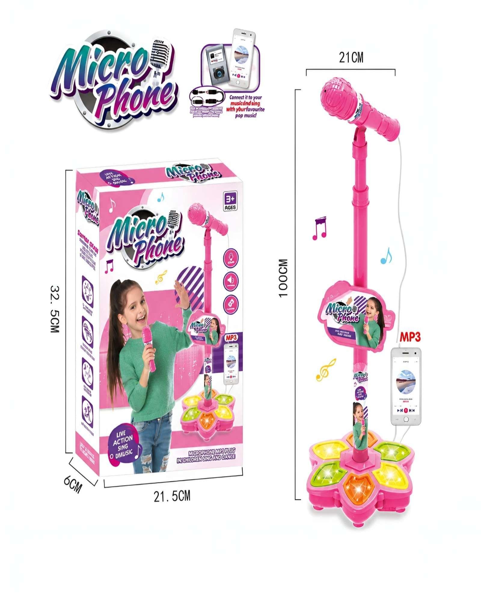 Microfono Karaoke Para Niñas Con Pedestal Luces Led Y Conector MP3 m1-5
