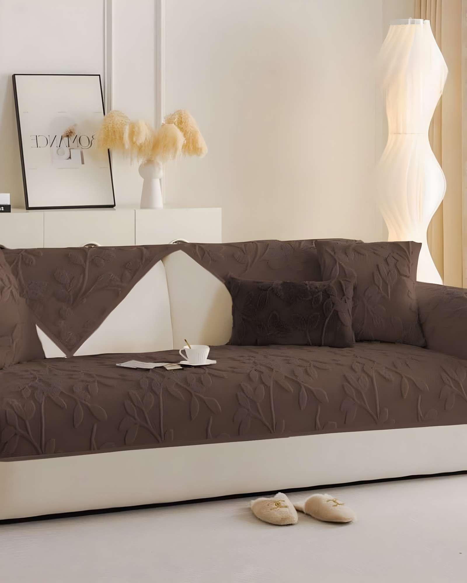 JUEGO DE 5 FUNDAS PARA SOFA CON DISEÑO HOJAS CAFÉ-2