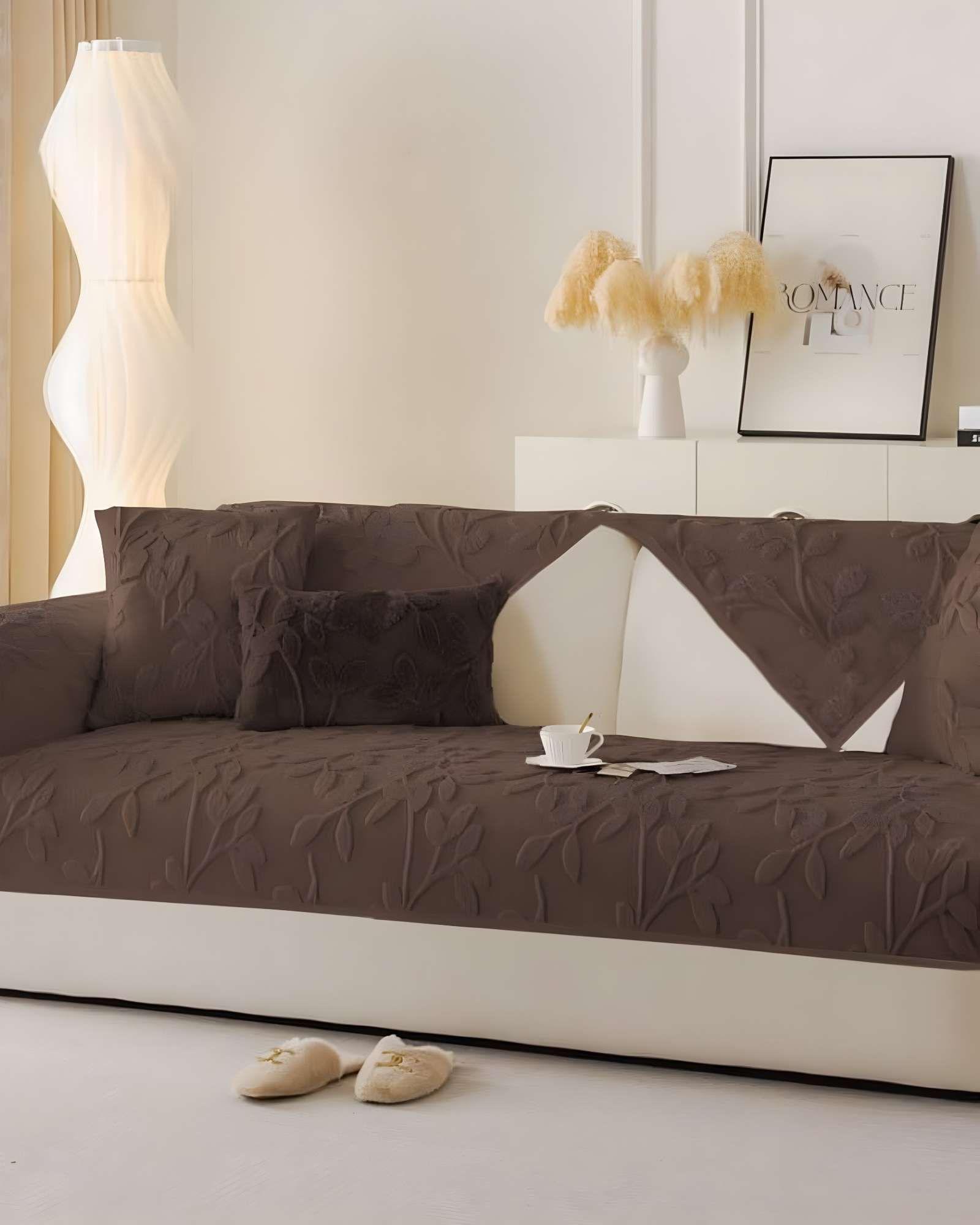 JUEGO DE 5 FUNDAS PARA SOFA CON DISEÑO HOJAS CAFÉ-3