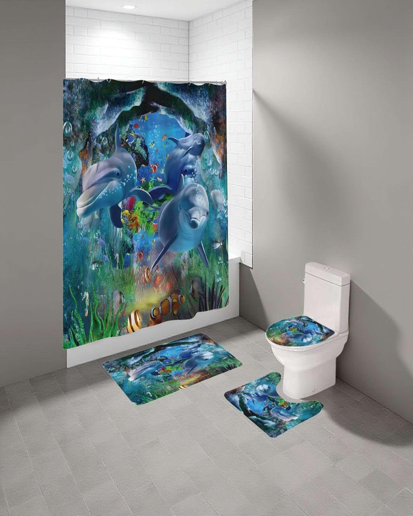 Set de baño 5 piezas Cortina mas Alfombras mas forro de ducha  -22-2