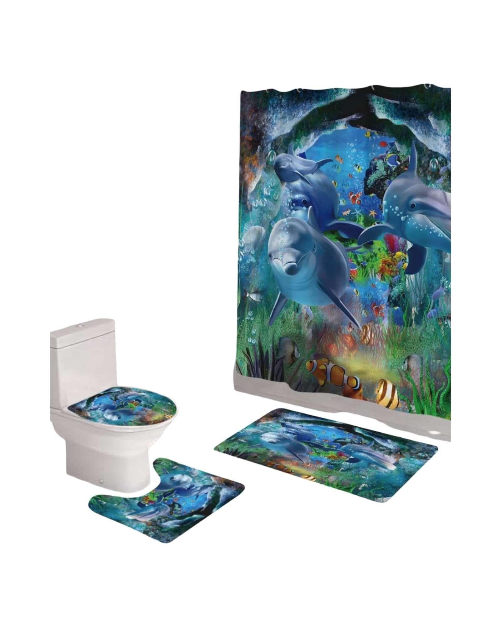 Set de baño 5 piezas Cortina mas Alfombras mas forro de ducha  -22-3