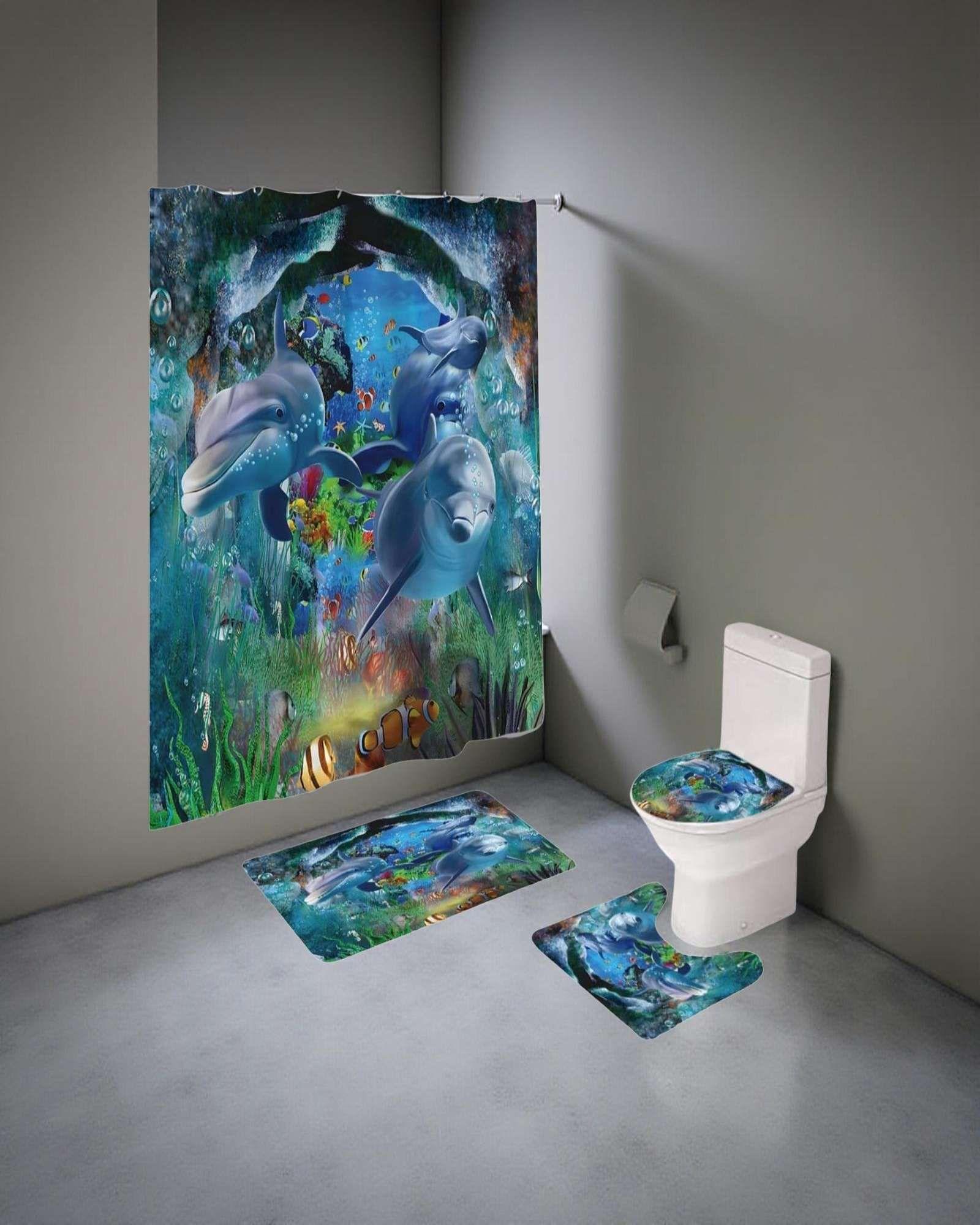 Set de baño 5 piezas Cortina mas Alfombras mas forro de ducha  -22-4