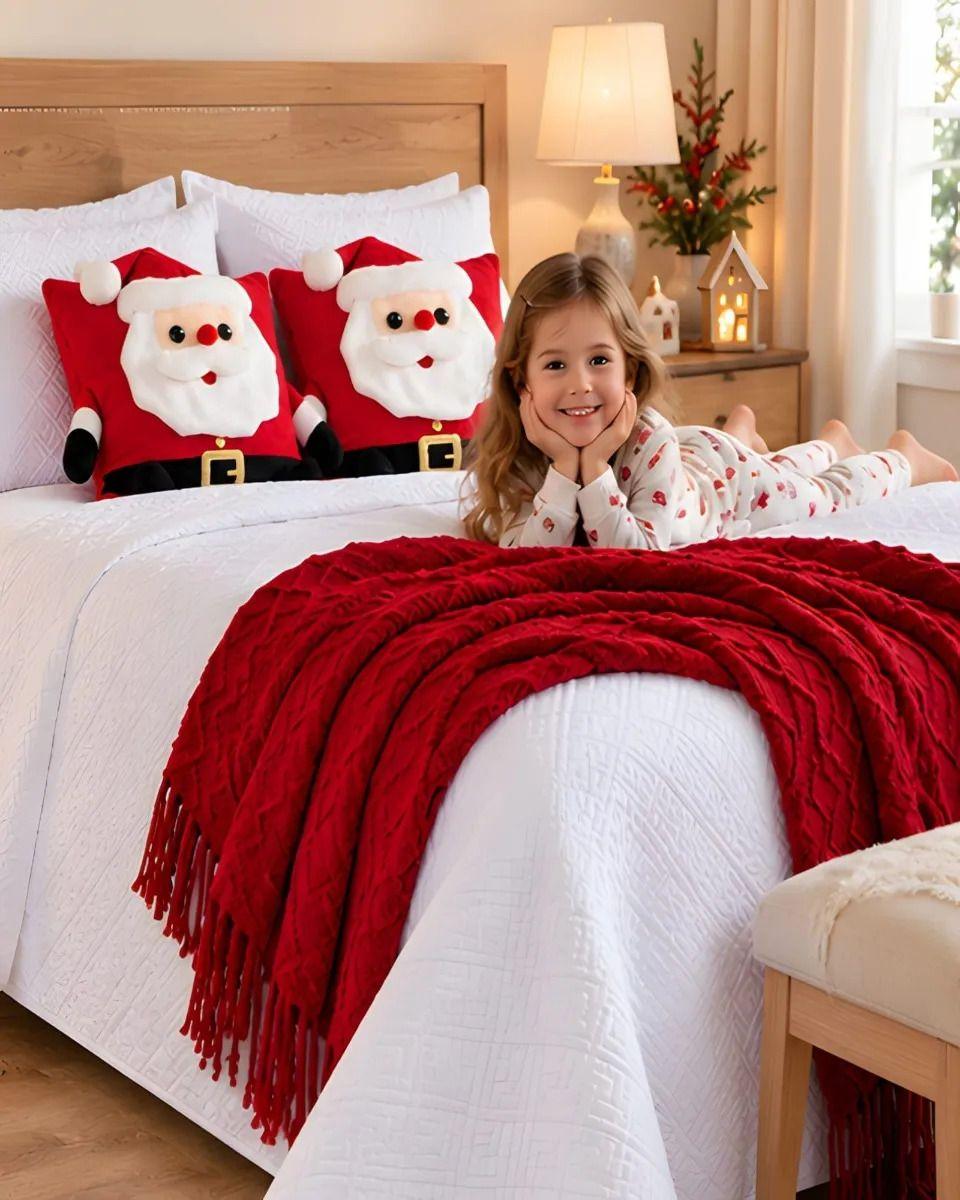 Cubrecamas Navideño Con Manta Y 2 Fundas De Cojin King m29-6