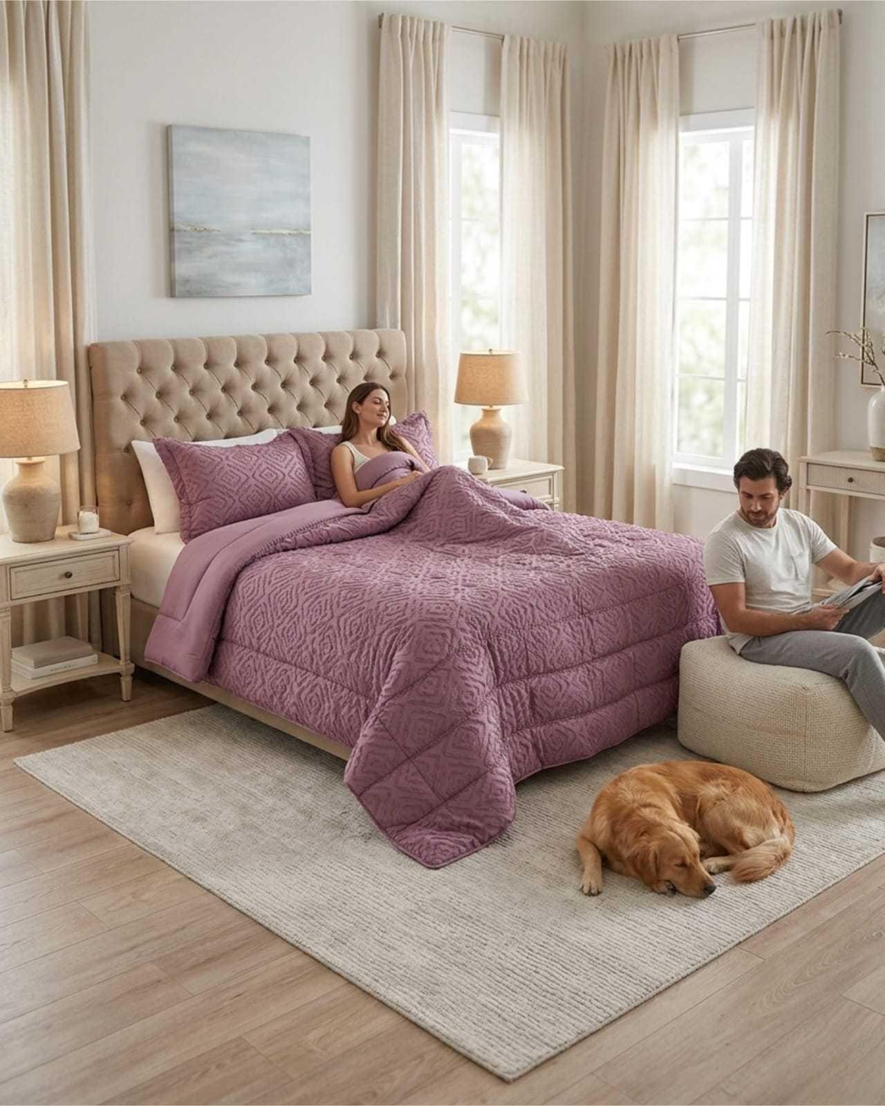 Plumón Ligero 2 Plazas Jacquard Sin Costuras rosa-1