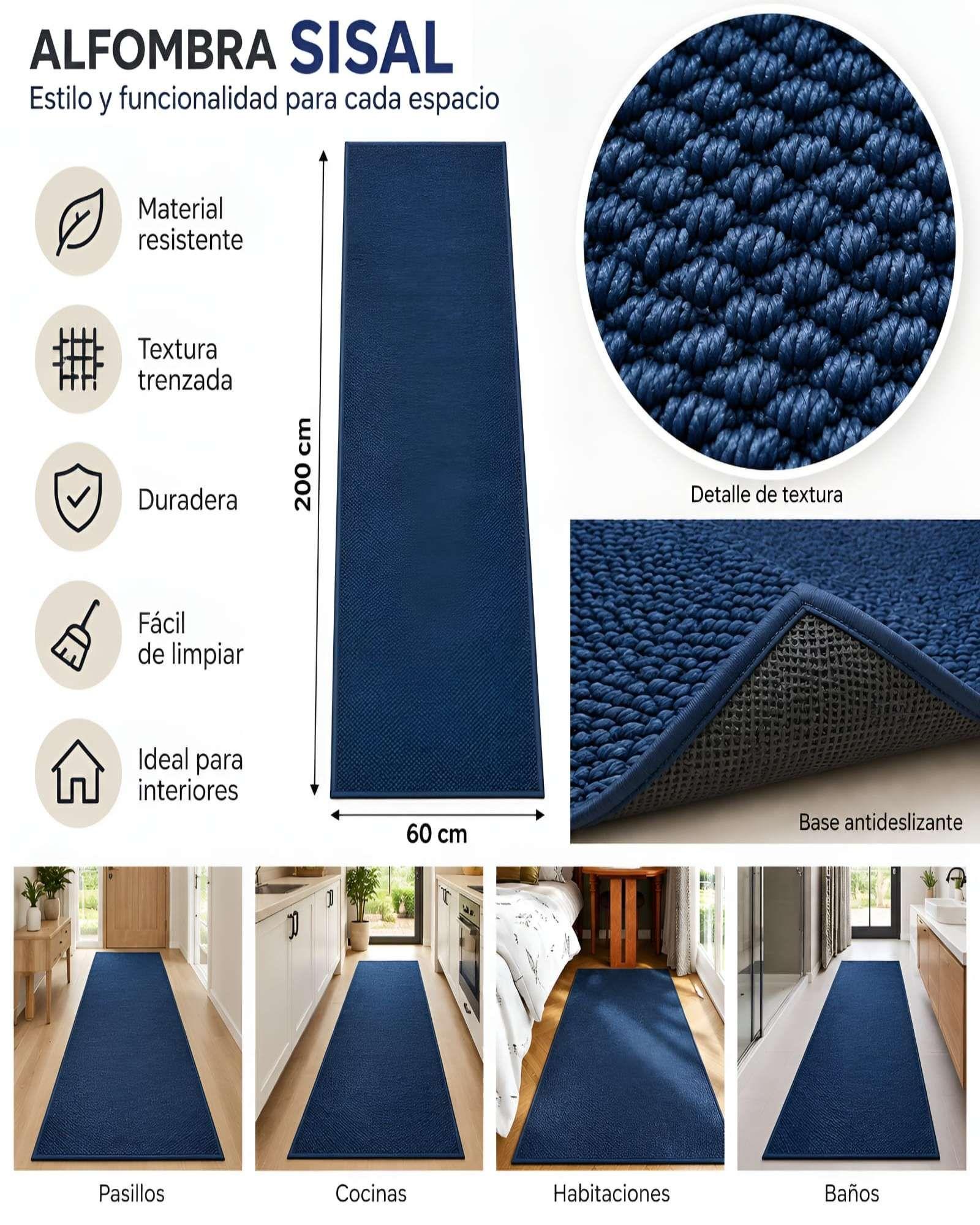 Alfombra Pasillera de Sisal Natural 60 x 200 cm | Antideslizante y Resistente 05-5