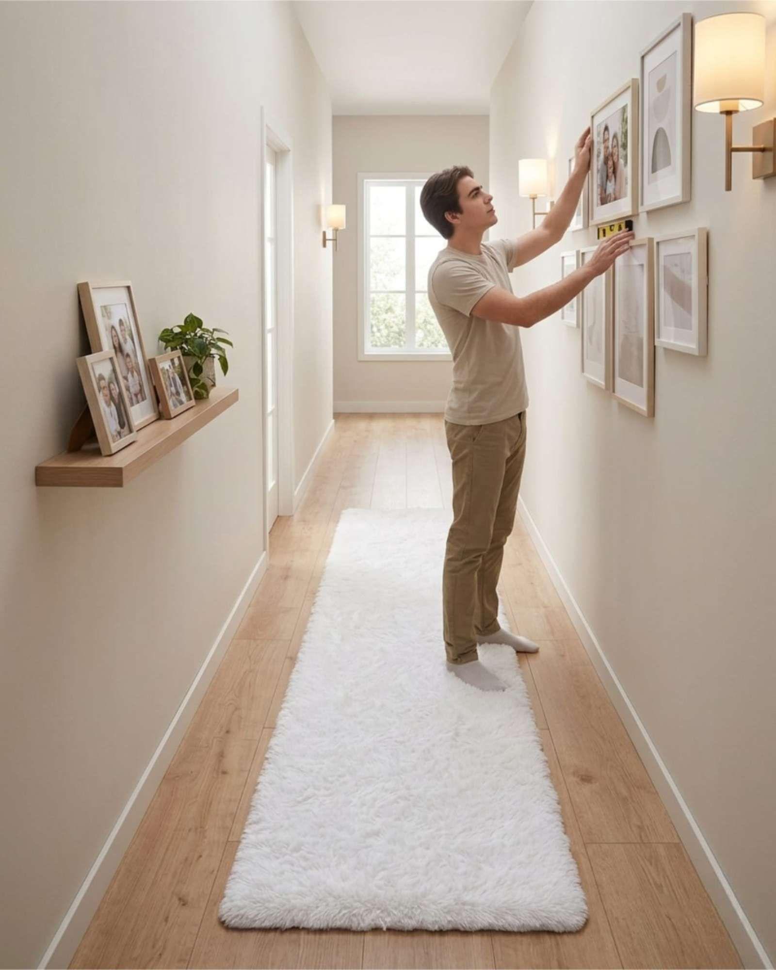 Alfombra Pasillera Shaggy 60x200 cm Pelo Largo Suave blanco-3