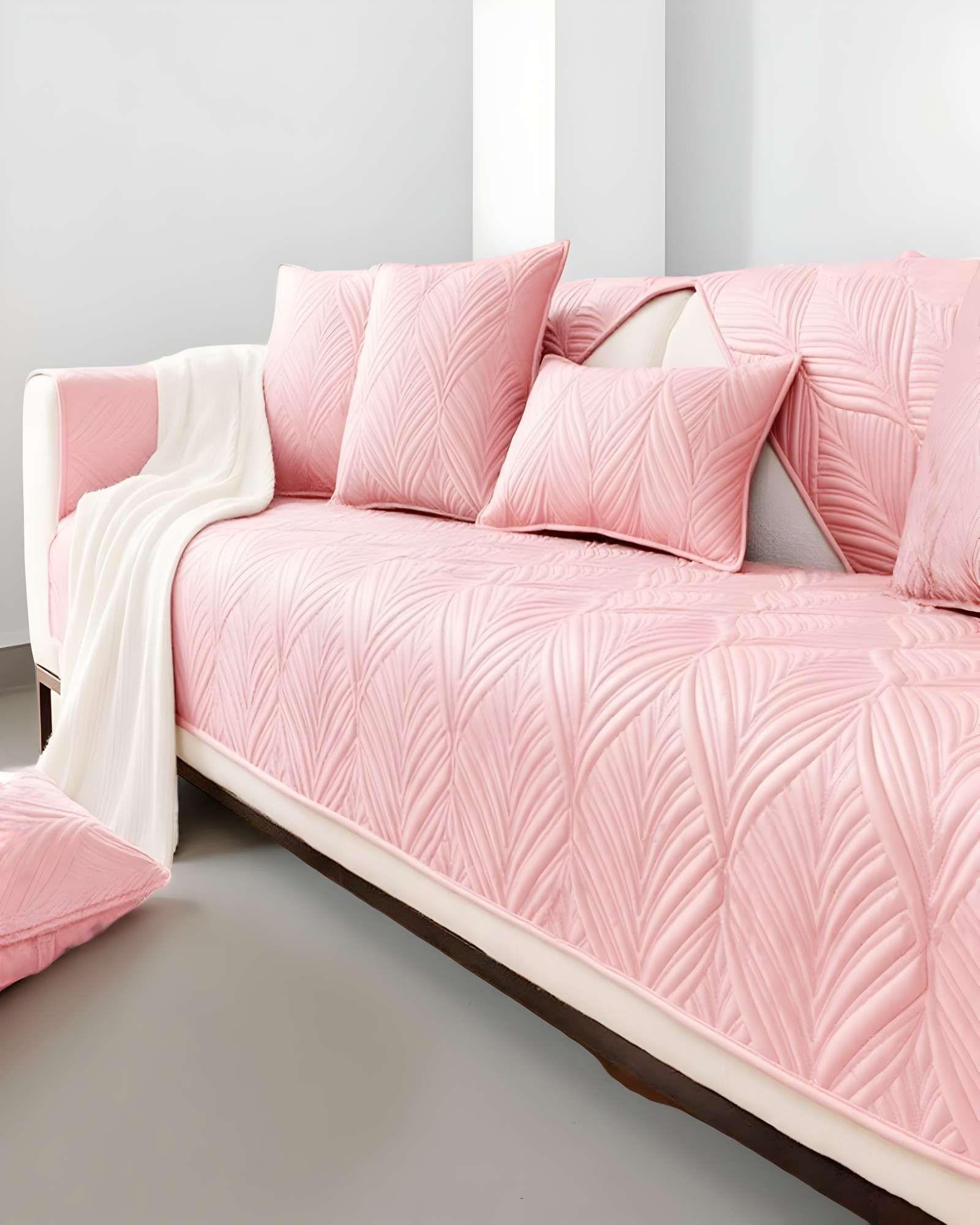 JUEGO DE 5 FUNDAS PARA SOFA CON DISEÑO DE LINEAS ROSA-2