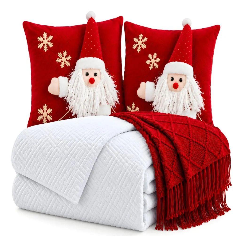 Cubrecamas Navideño Con Manta Y 2 Fundas De Cojin 2 Plazas m30-5