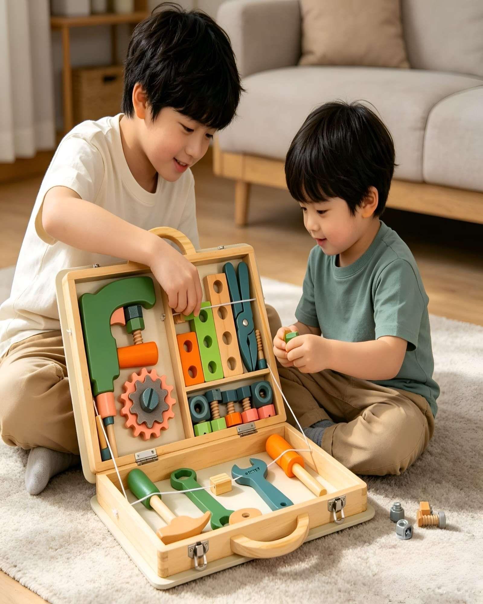 Set de Herramientas Didácticas Montessori de Madera Maletín Portátil-0