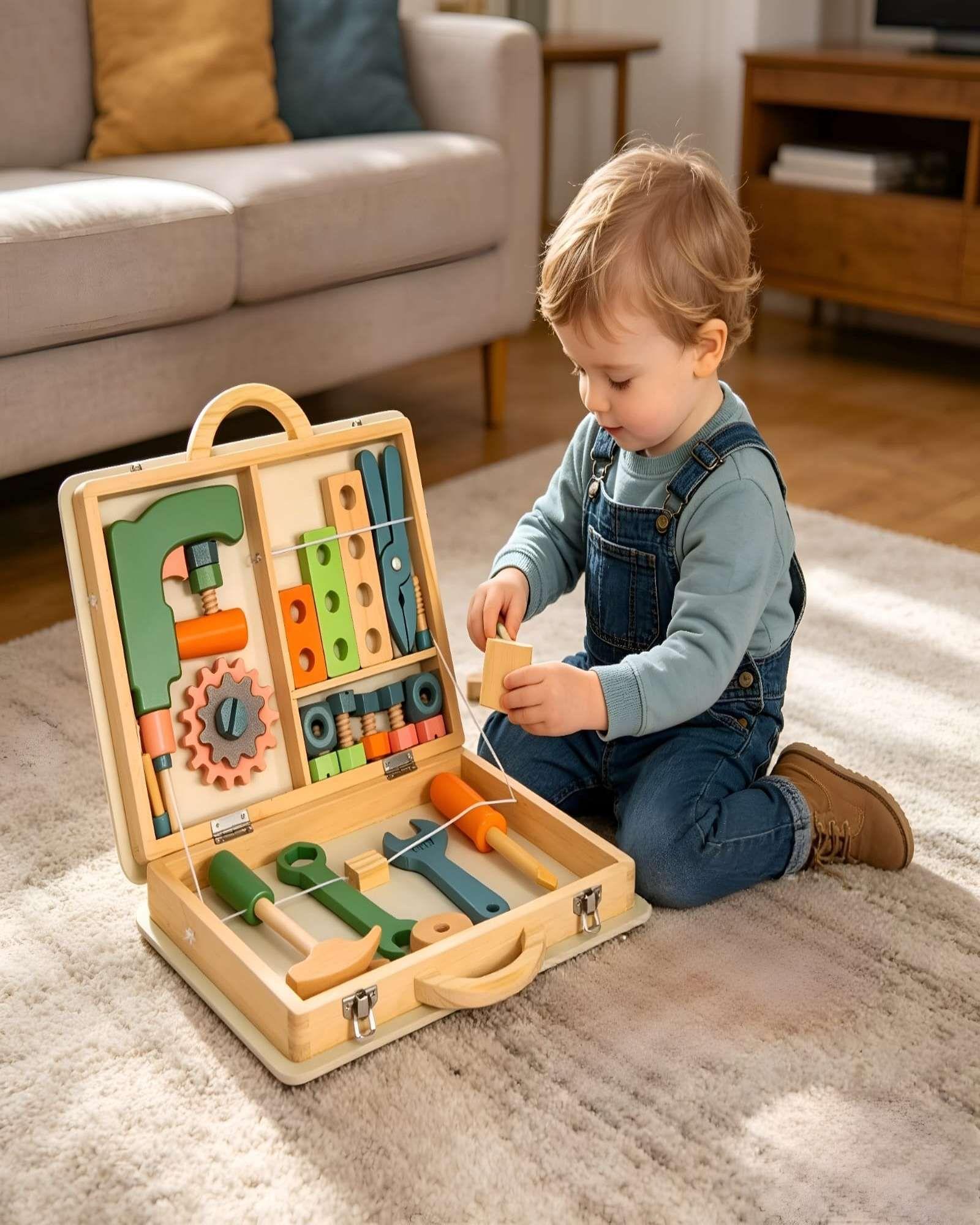 Set de Herramientas Didácticas Montessori de Madera Maletín Portátil-2