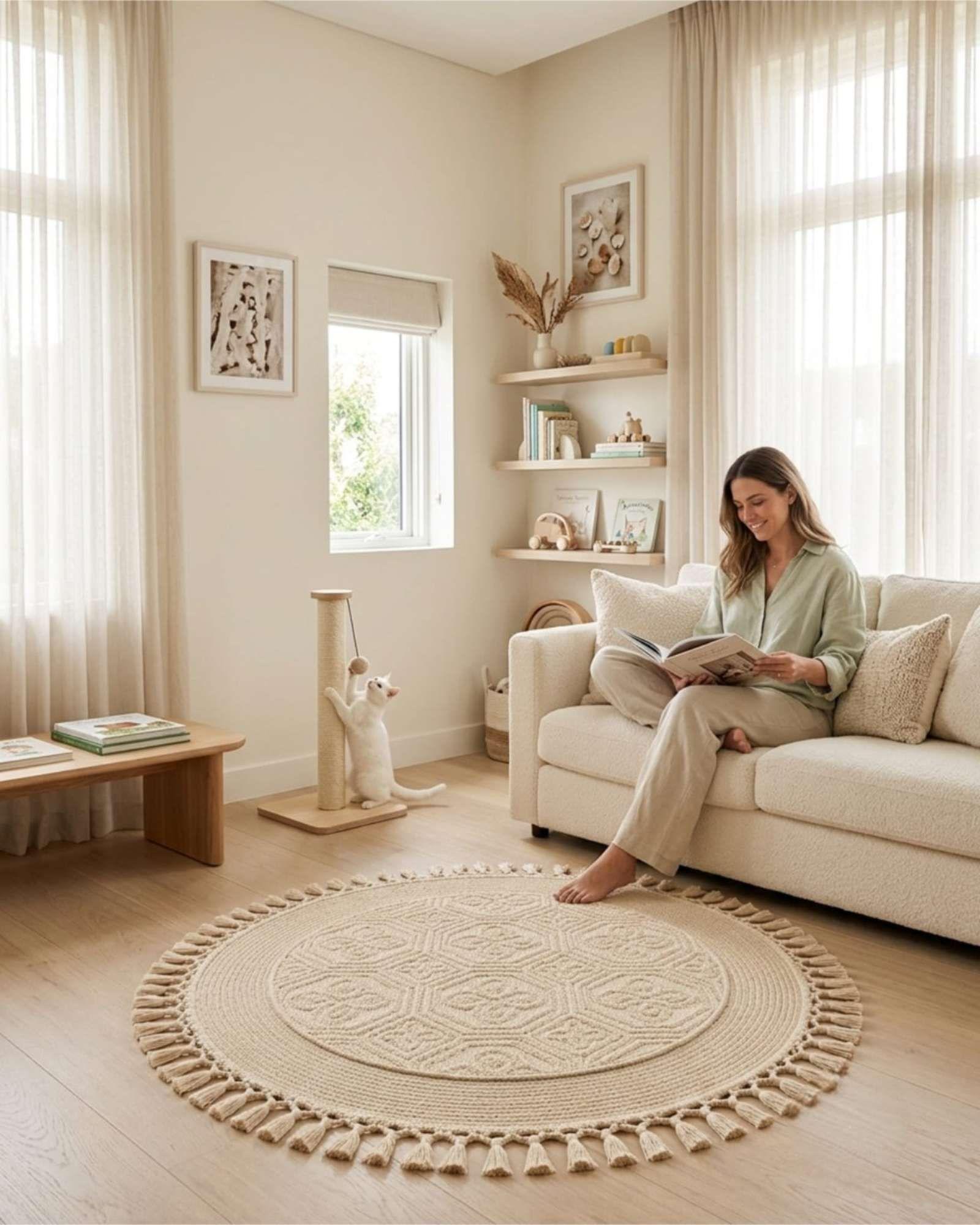 Alfombra Redonda de Sisal con Flecos 80 cm 06-2