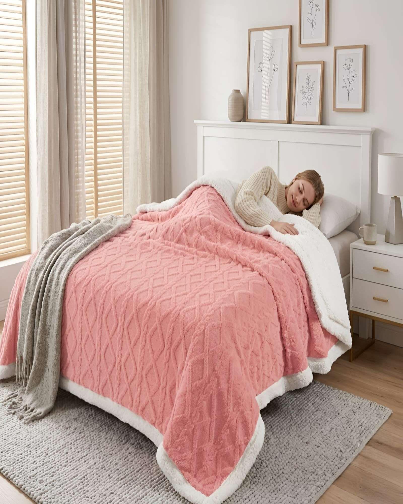 Frazada Sherpa Ultra Suave Con Relieve De Diamantes King m3-1