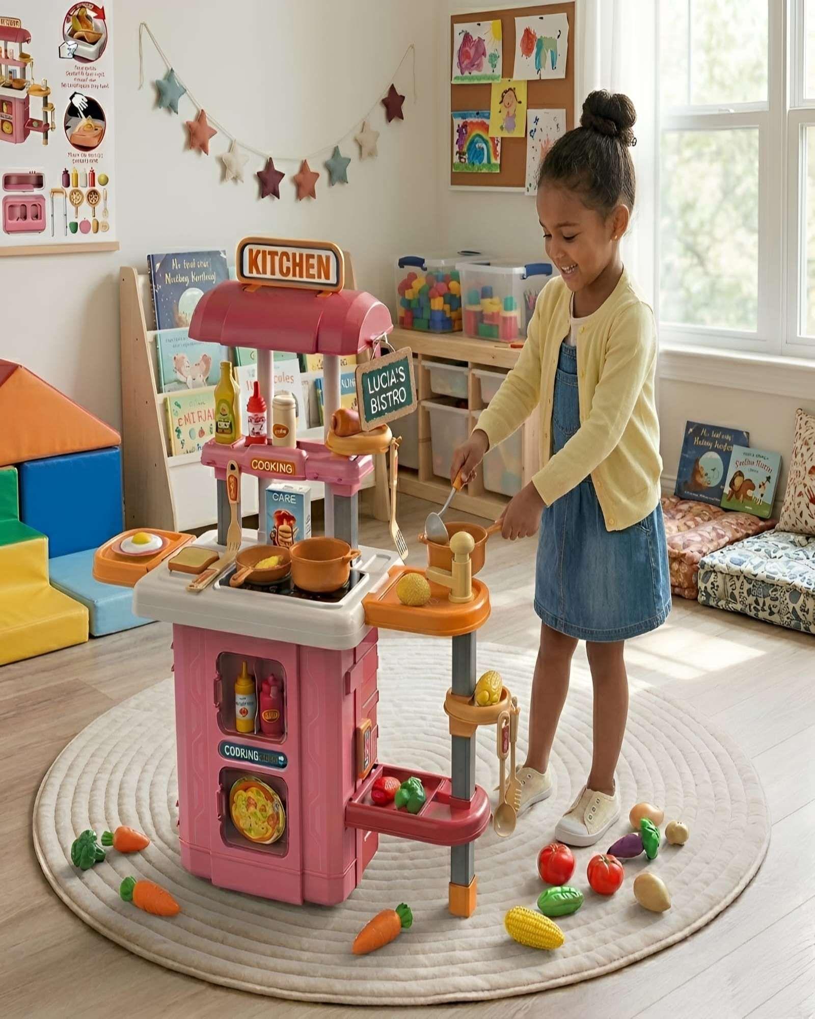 Cocina de Juguete 3 en 1 Infantil Tipo Maleta con Accesorios-4