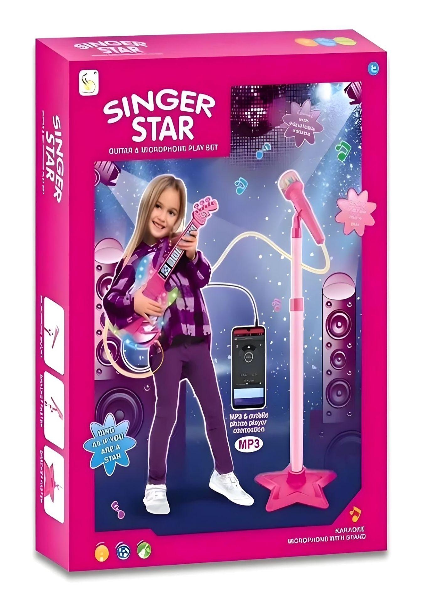 Set Juguete Guitarra Micrófono Pedestal Mp3 Luces 27n4-2